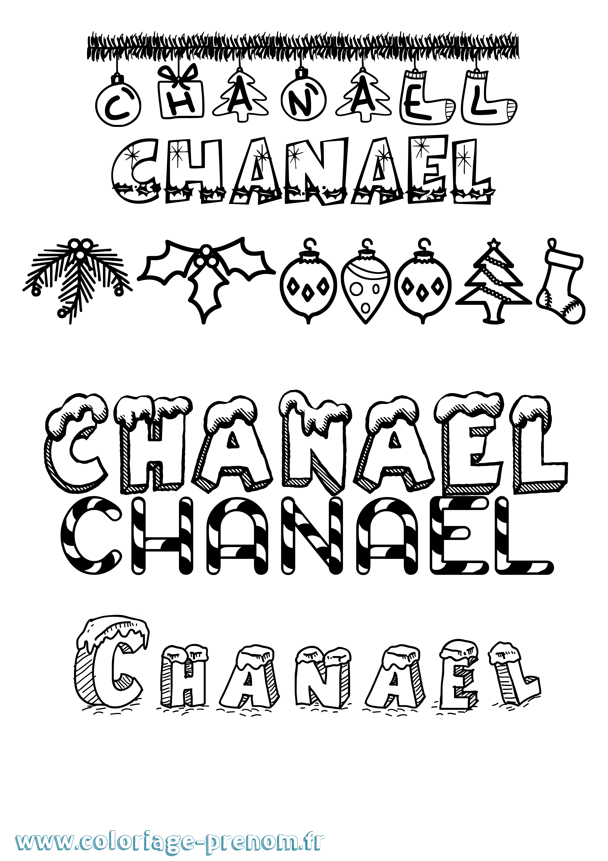 Coloriage prénom Chanael Noël