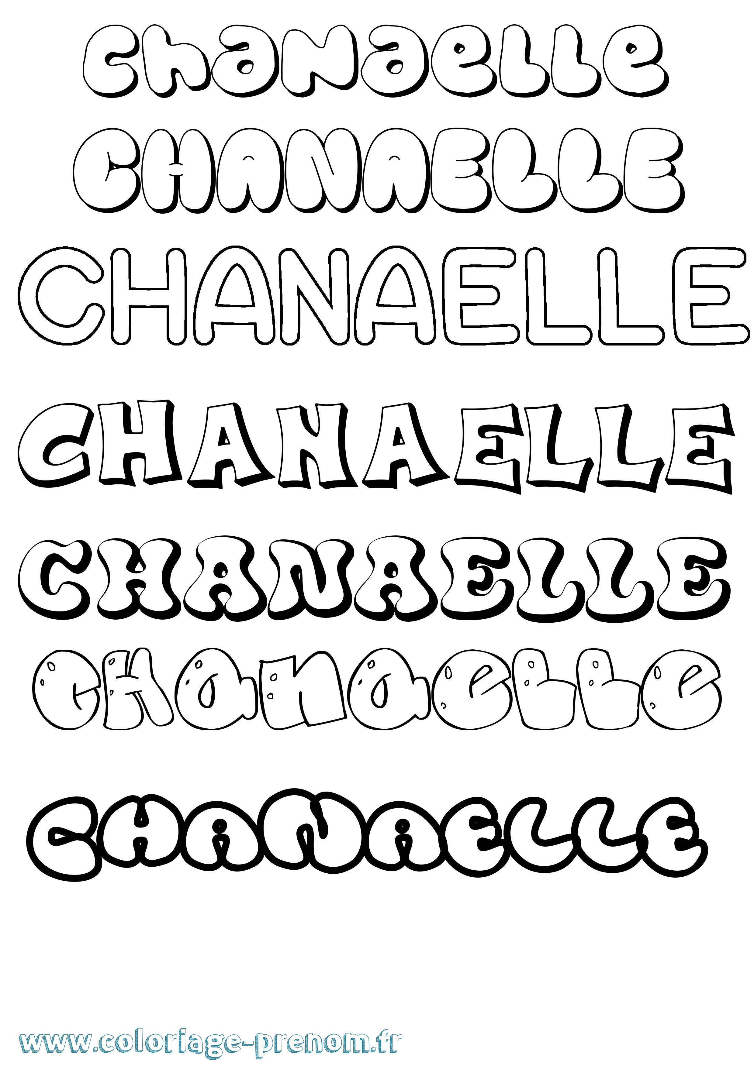 Coloriage prénom Chanaelle Bubble