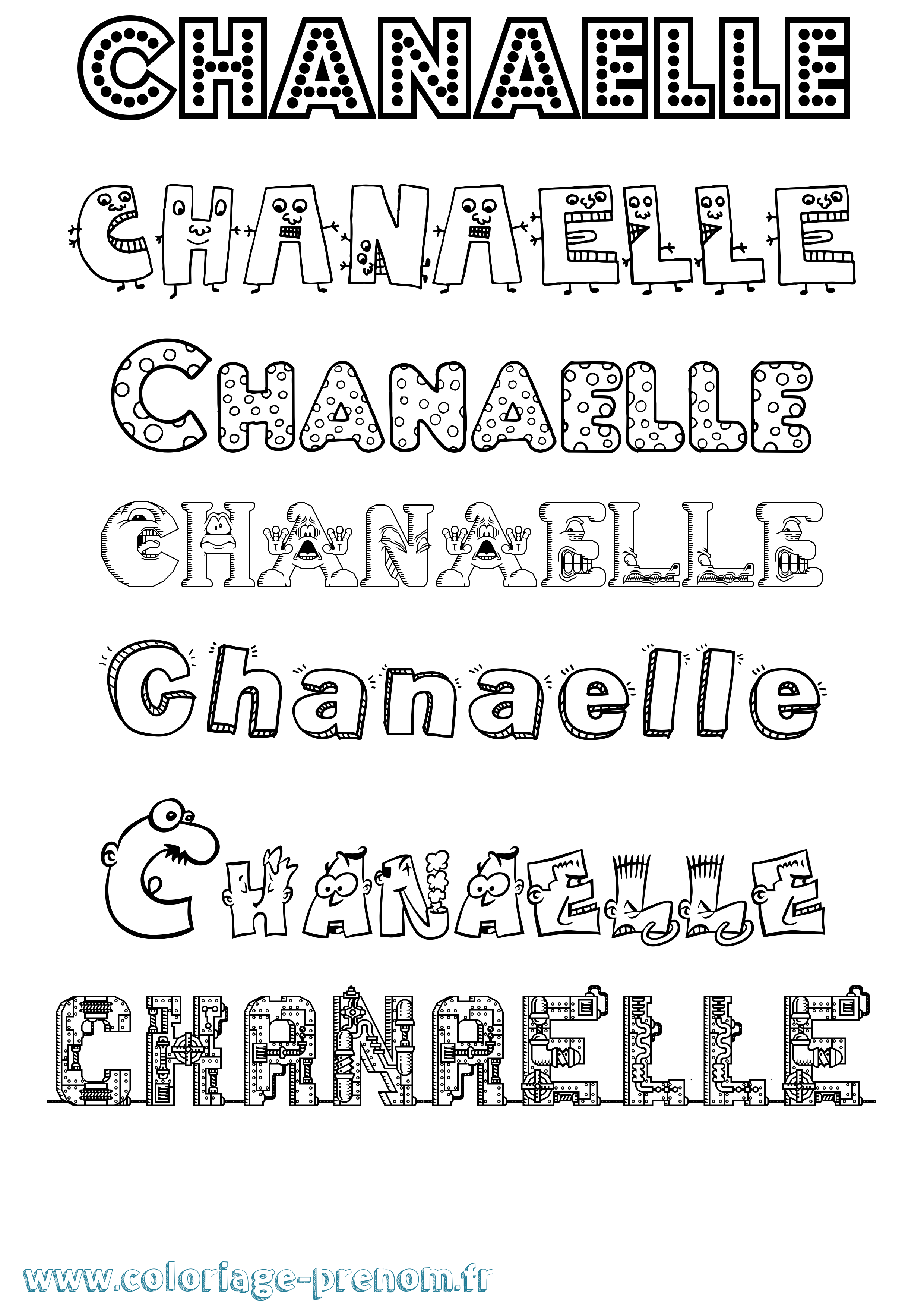 Coloriage prénom Chanaelle Fun