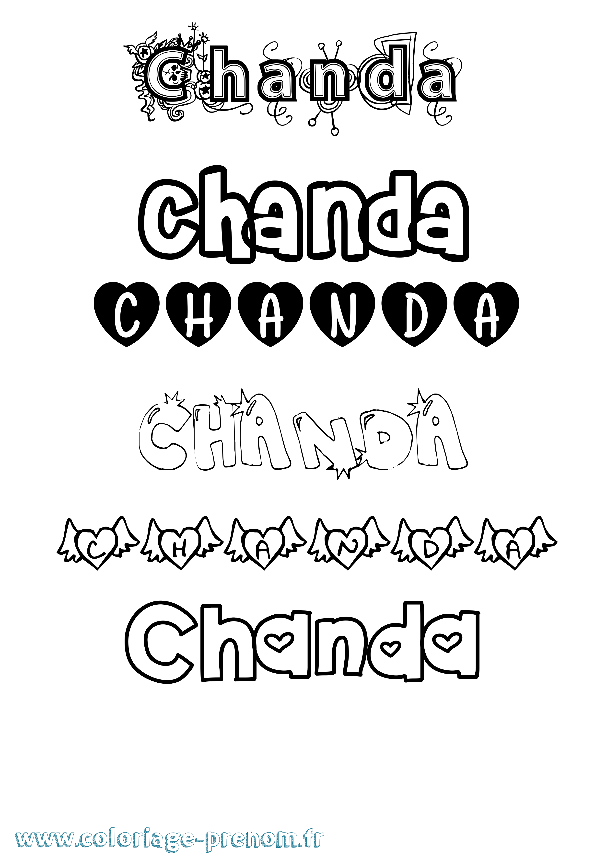 Coloriage prénom Chanda Girly