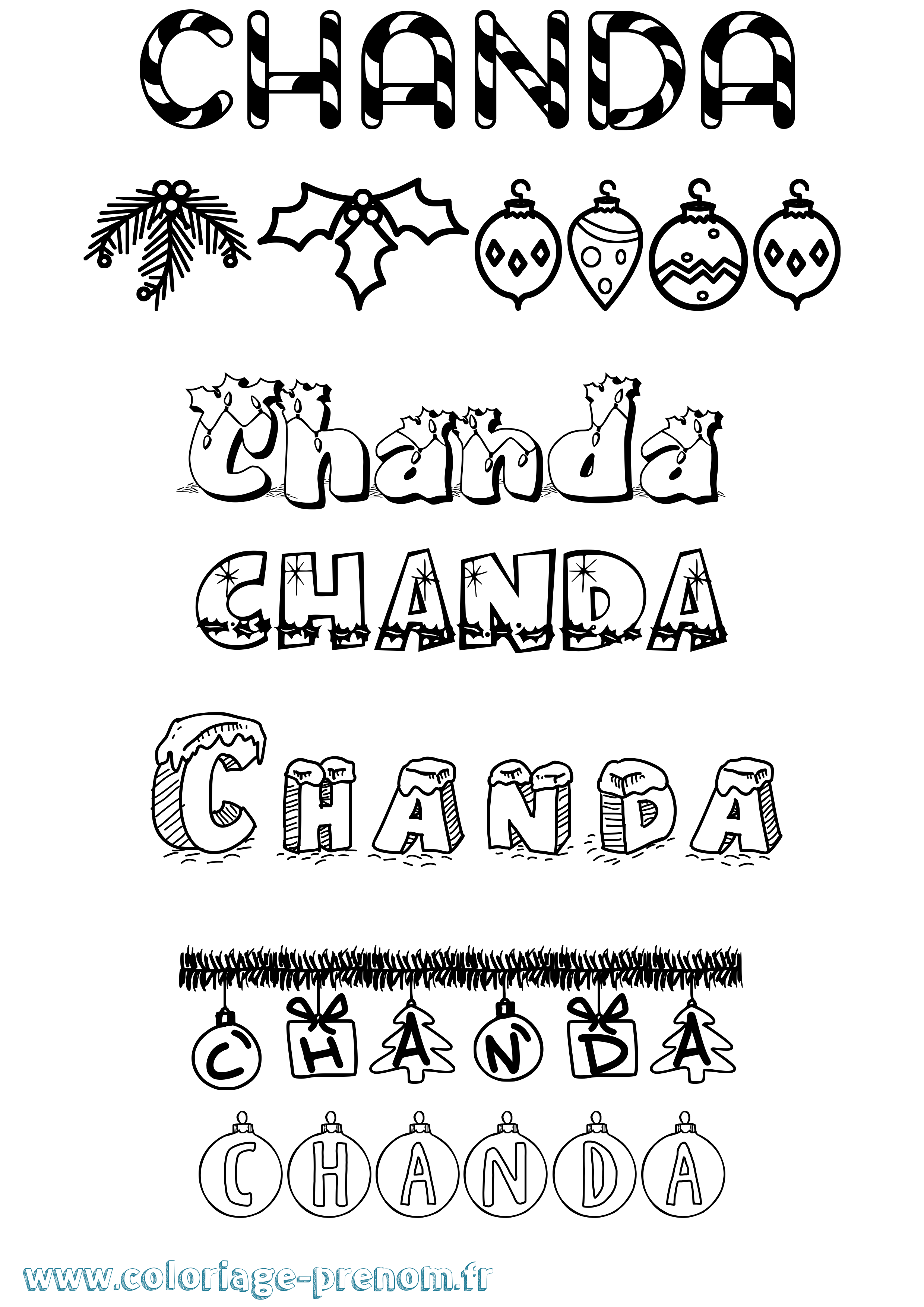 Coloriage prénom Chanda Noël