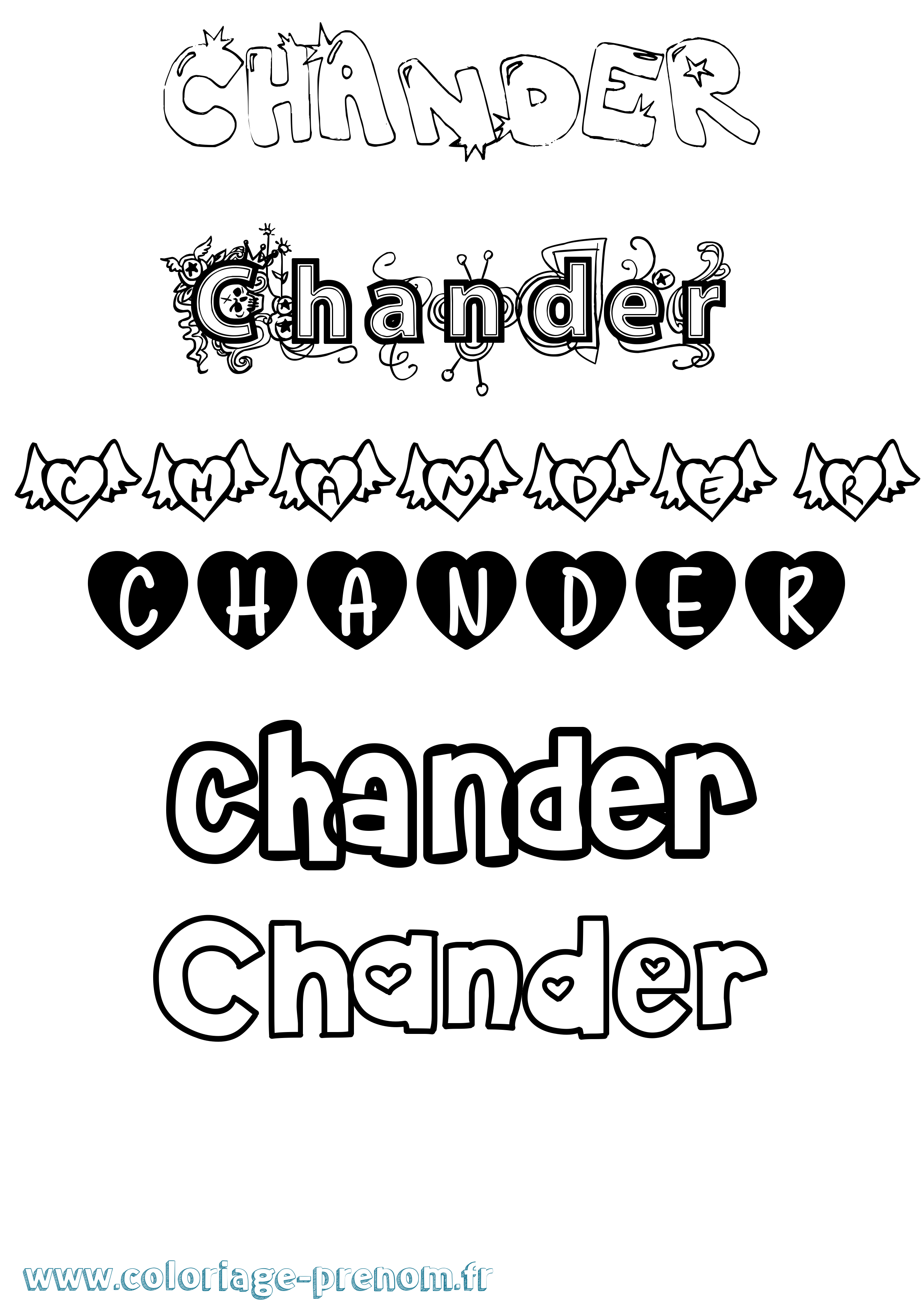 Coloriage prénom Chander Girly