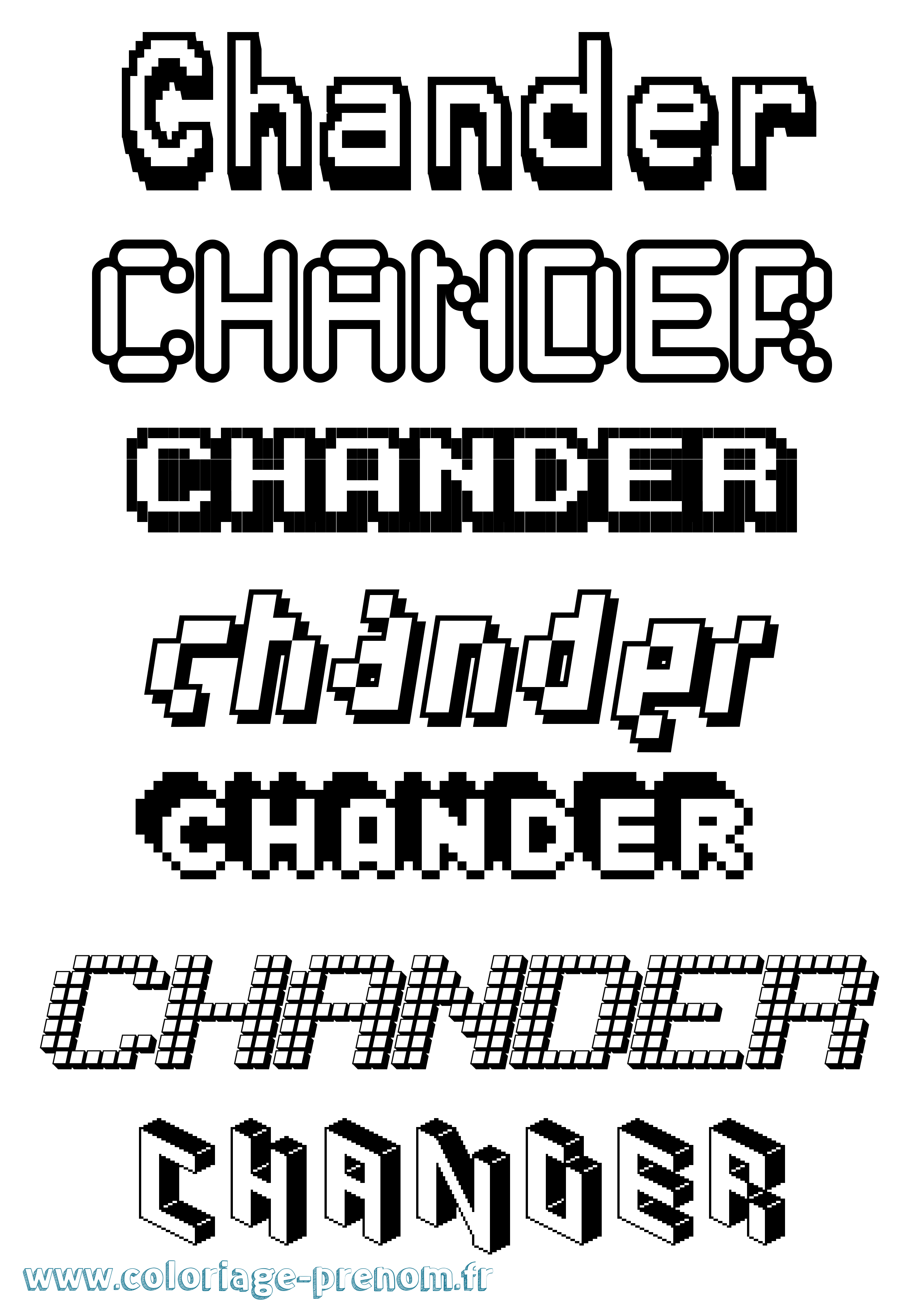 Coloriage prénom Chander Pixel