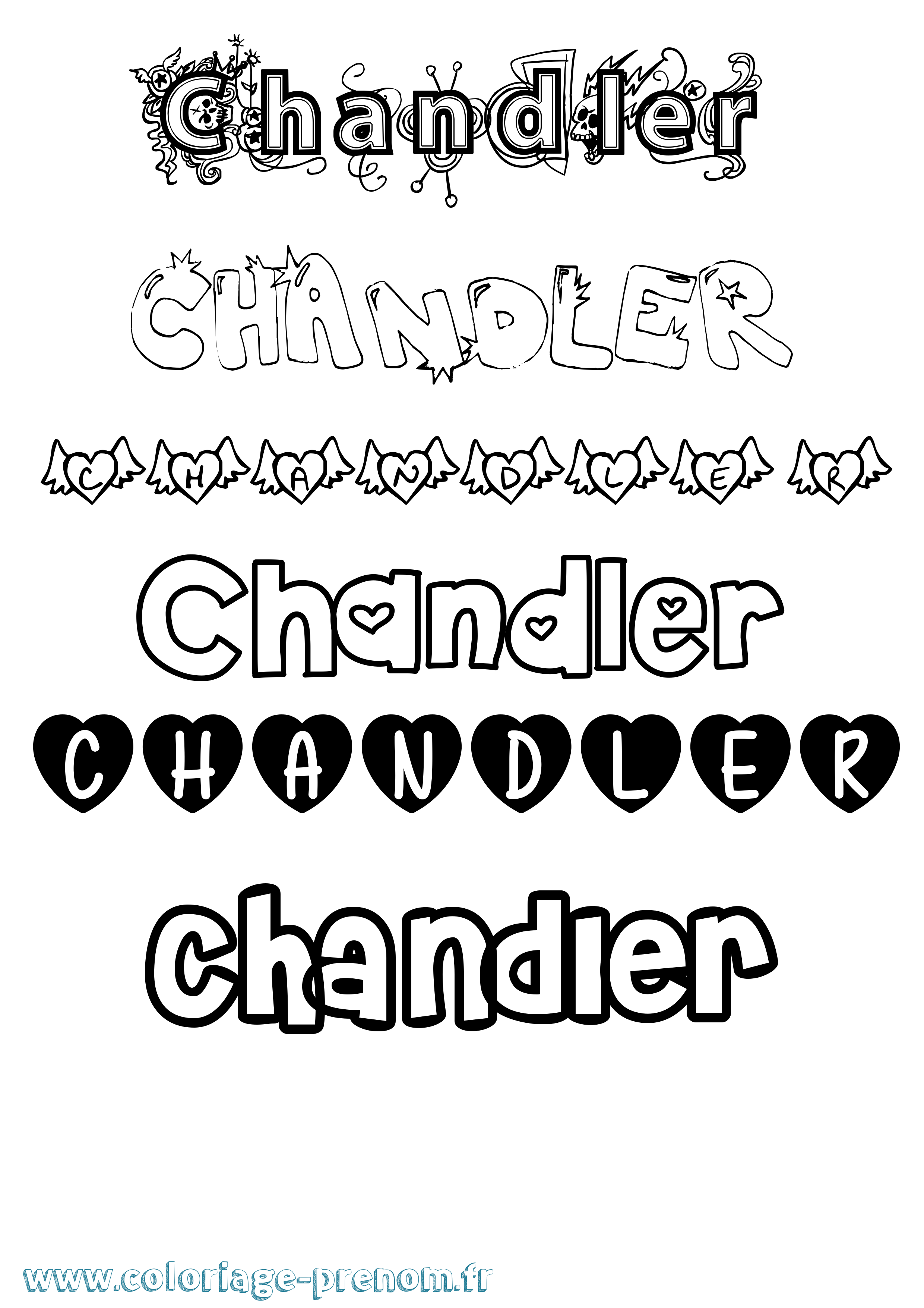 Coloriage prénom Chandler Girly