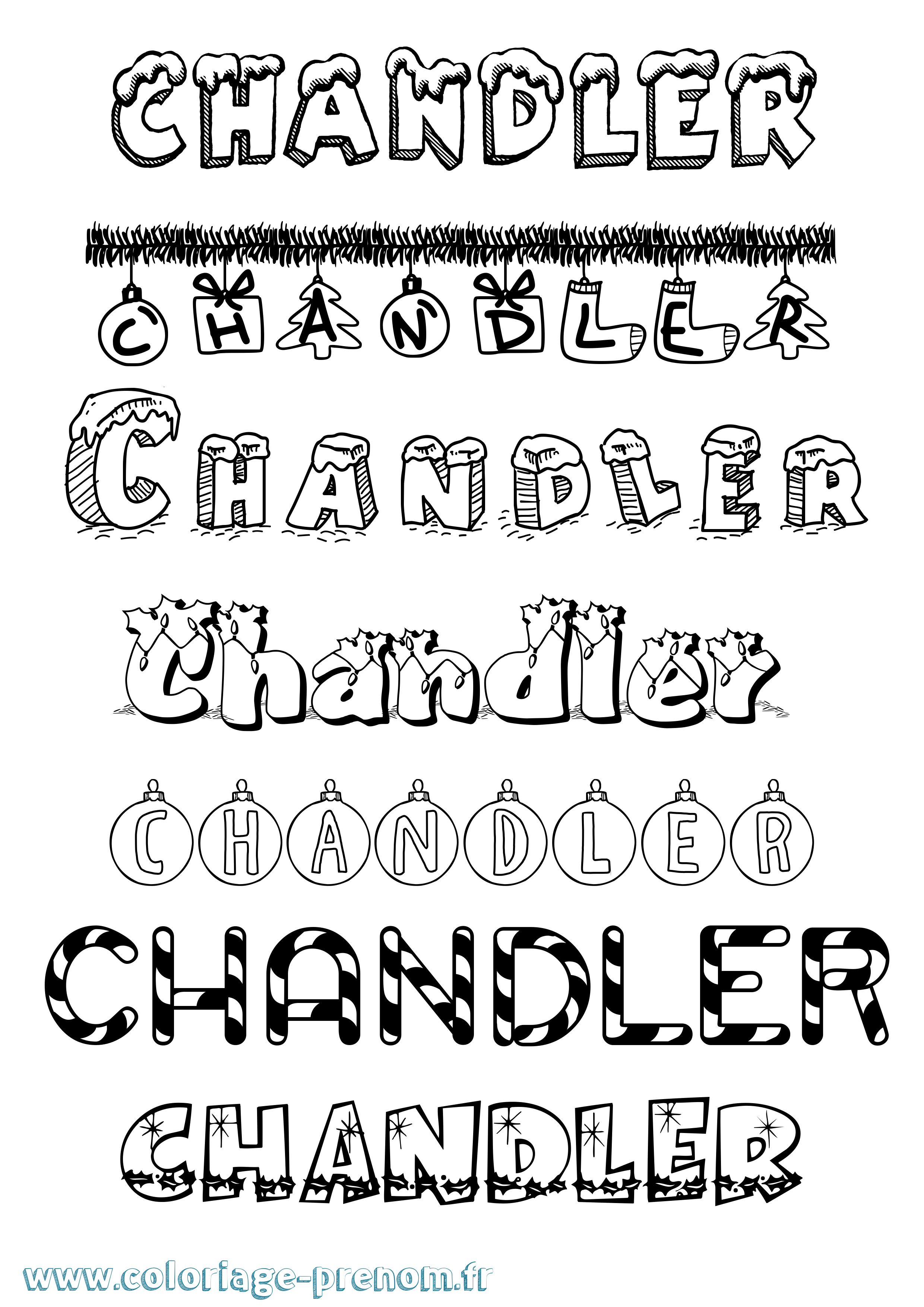 Coloriage prénom Chandler Noël