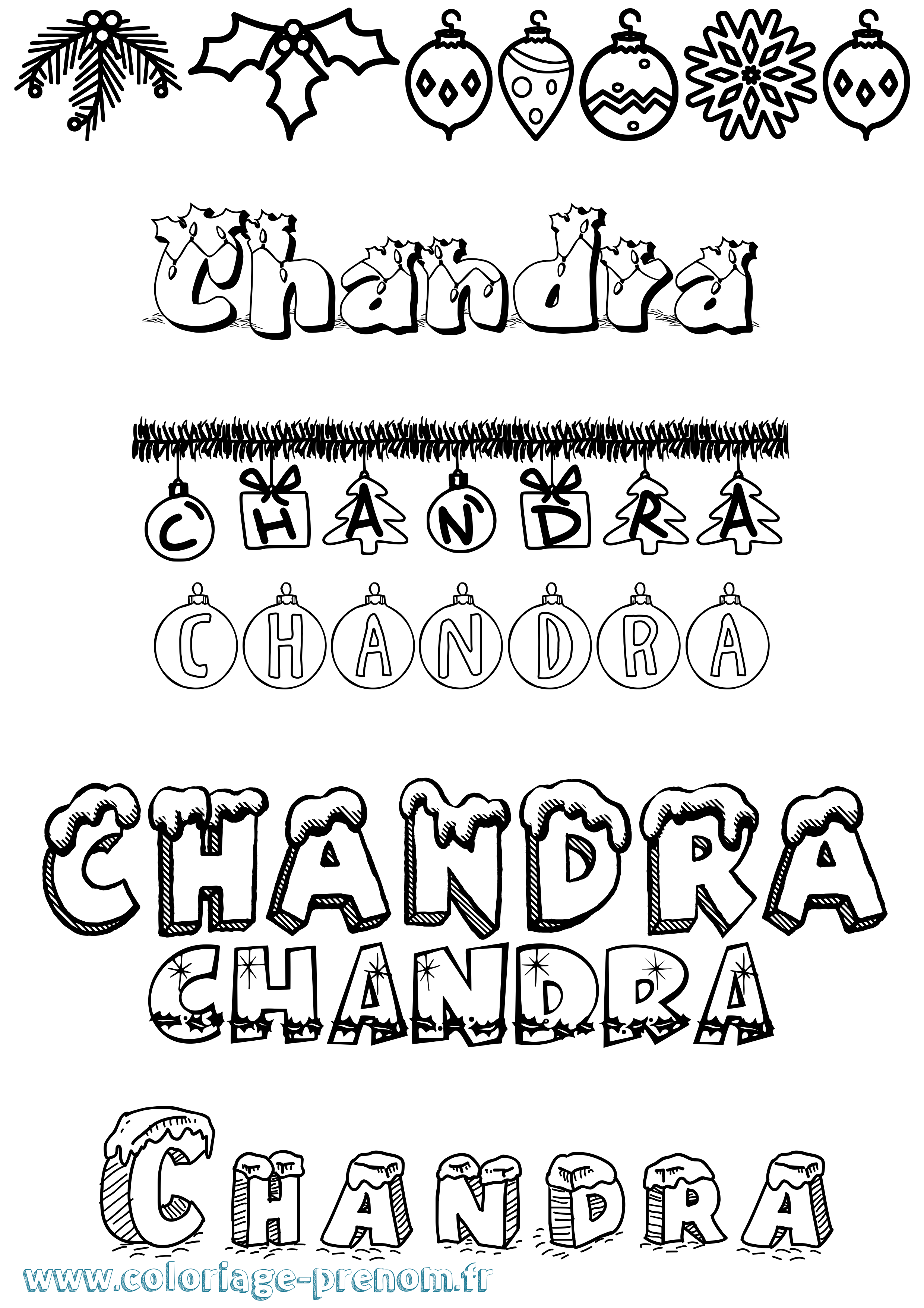 Coloriage prénom Chandra Noël
