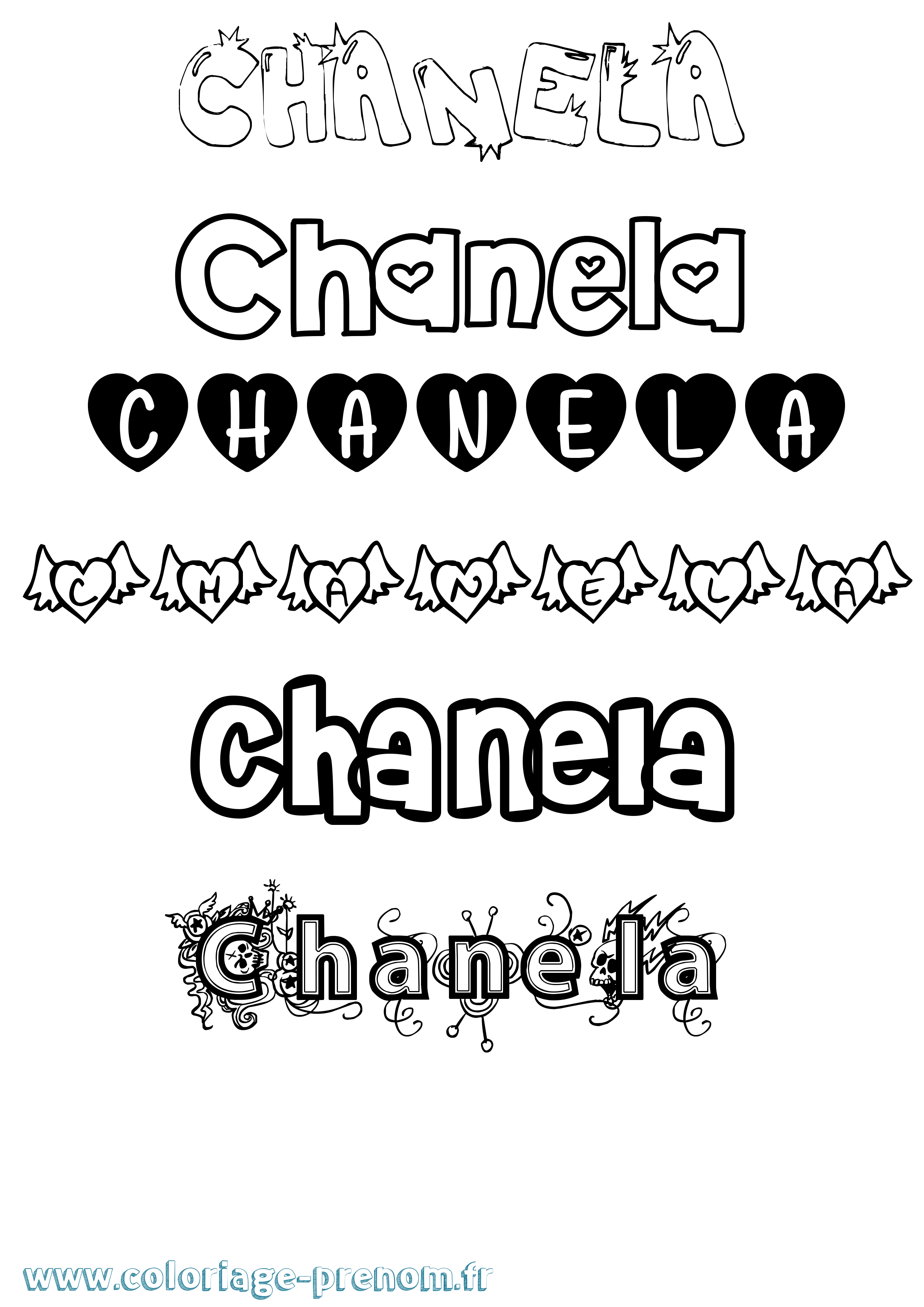 Coloriage prénom Chanela Girly