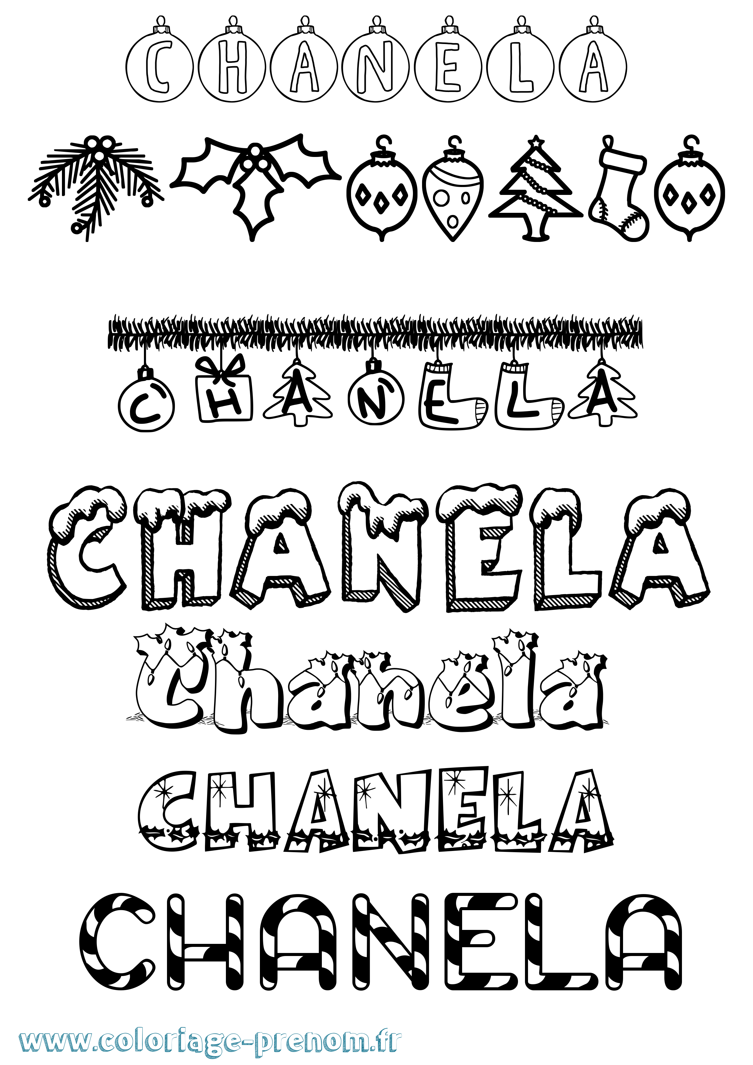 Coloriage prénom Chanela Noël