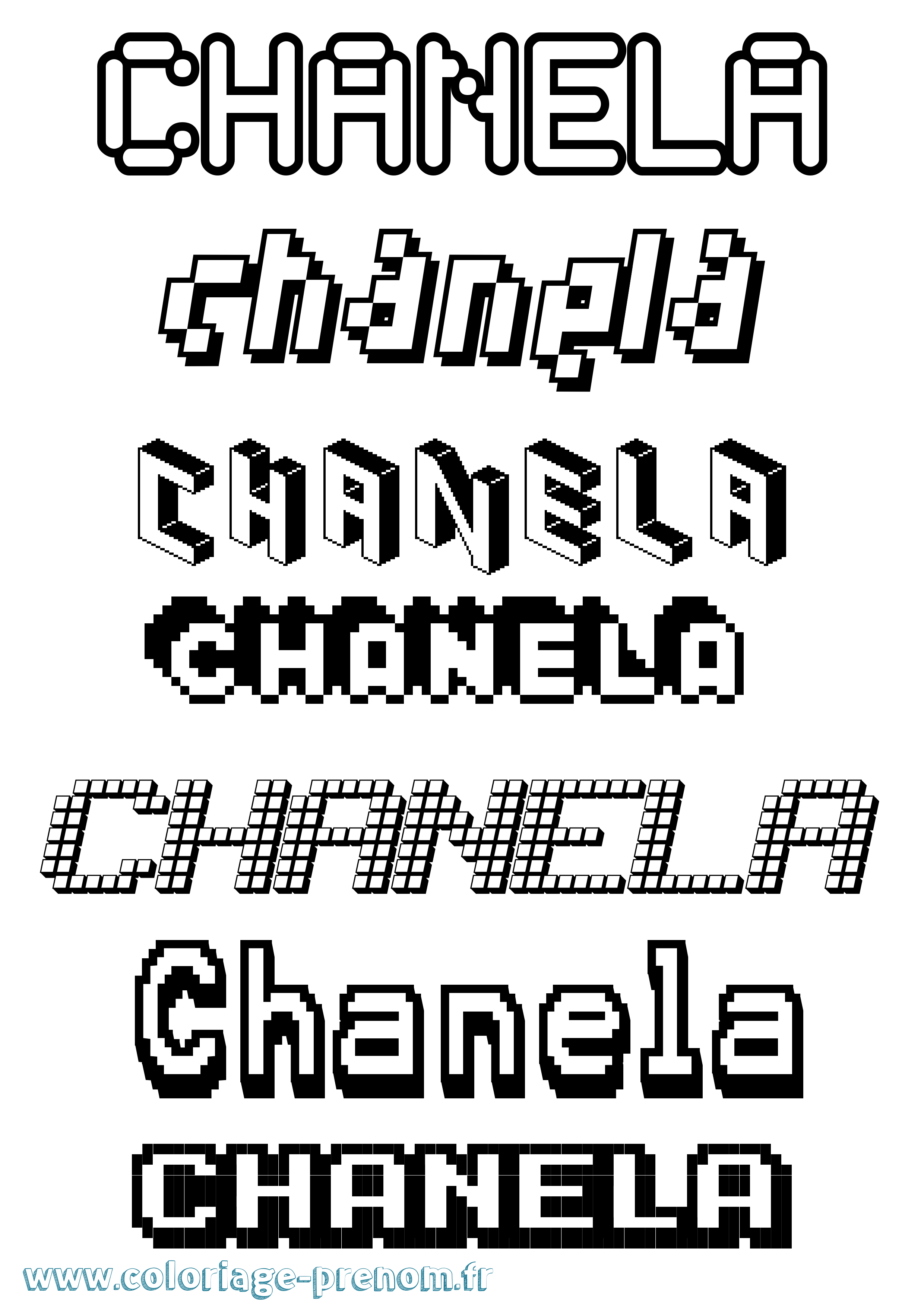 Coloriage prénom Chanela Pixel