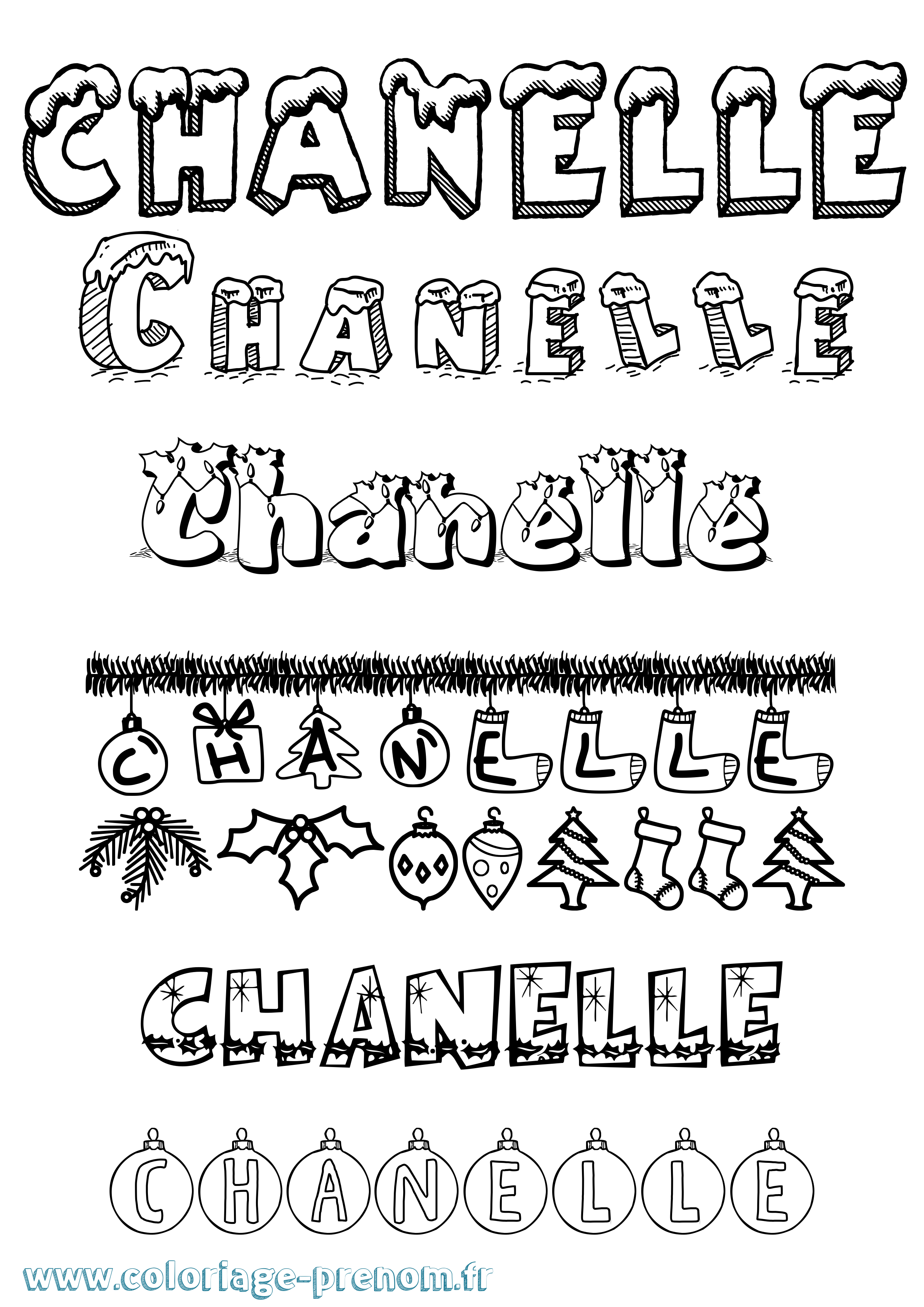Coloriage prénom Chanelle Noël