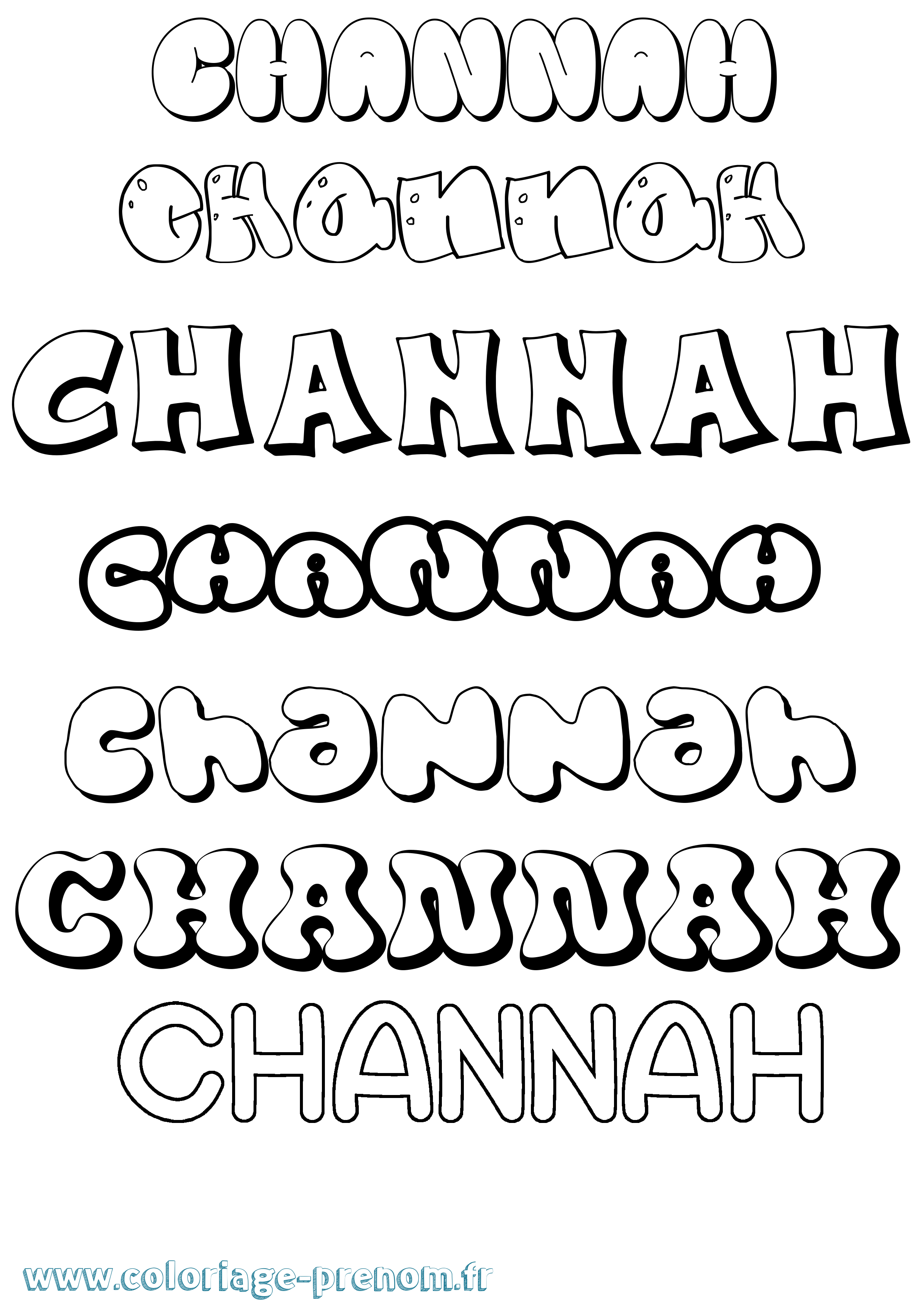Coloriage prénom Channah Bubble