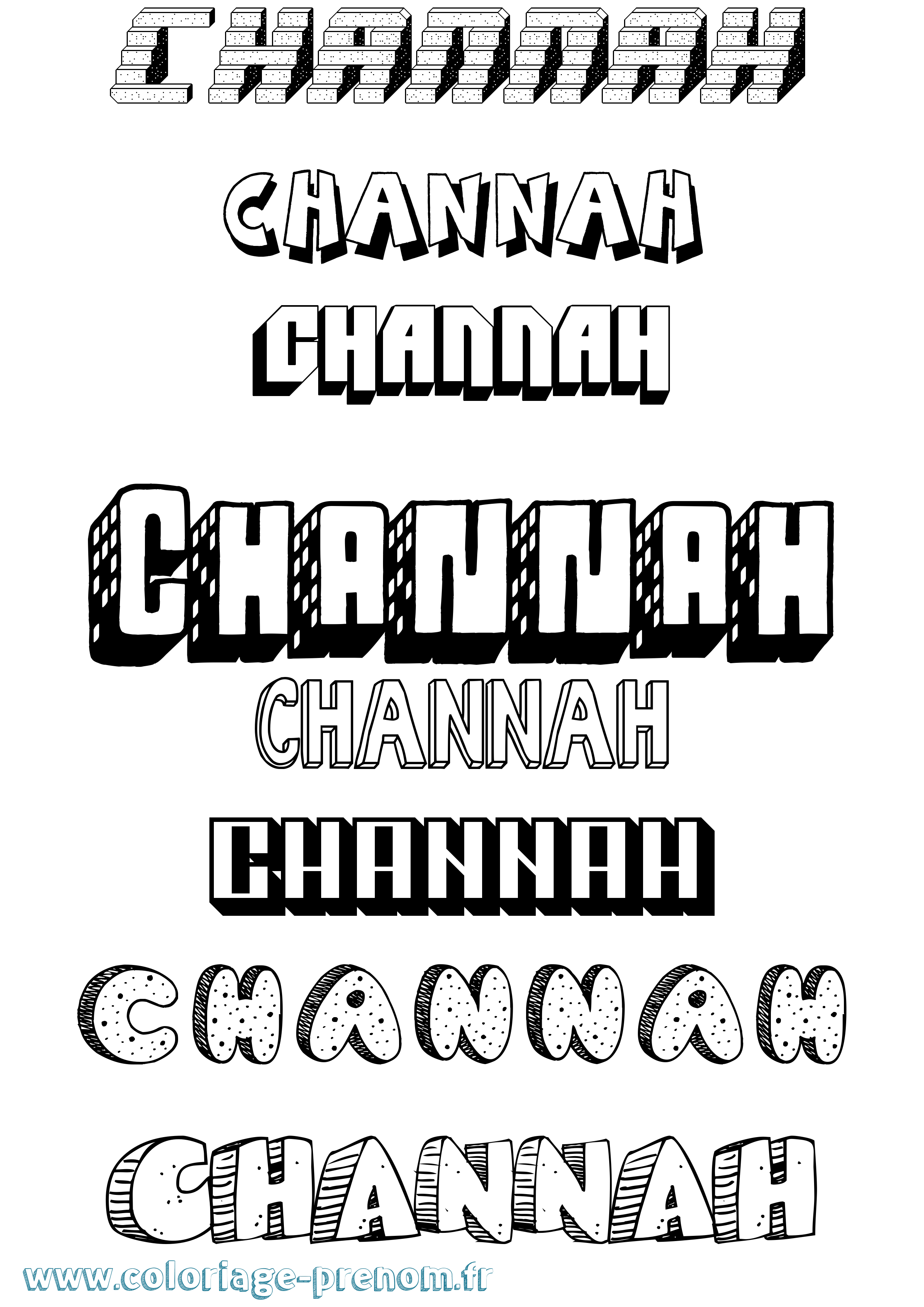 Coloriage prénom Channah Effet 3D