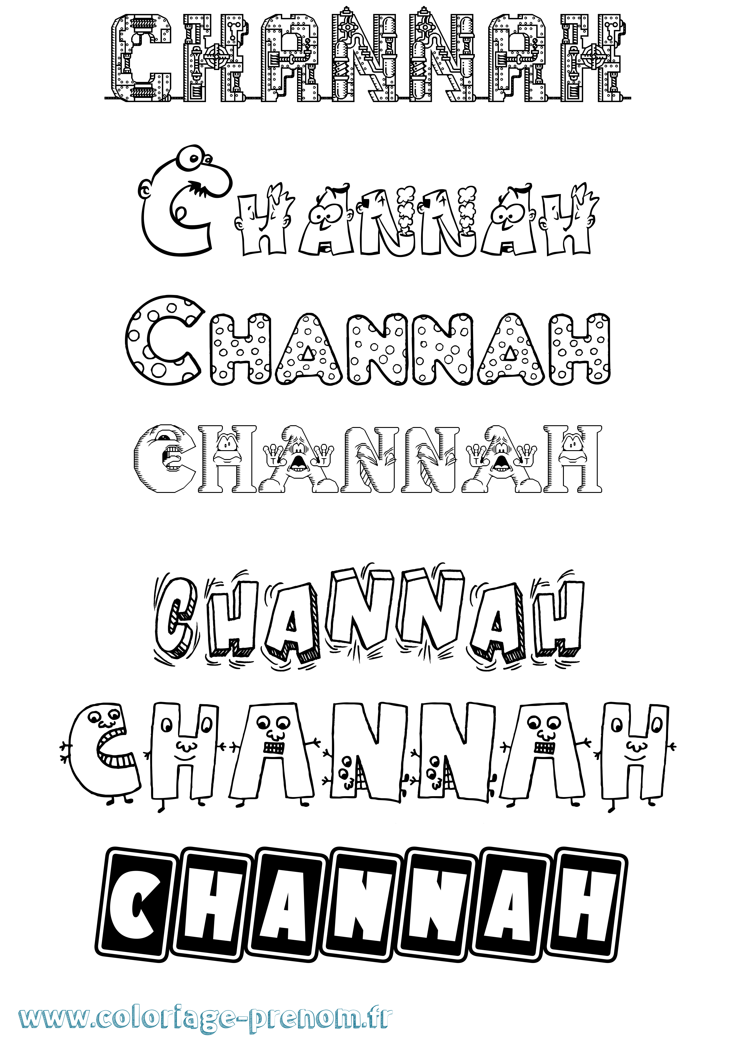 Coloriage prénom Channah Fun