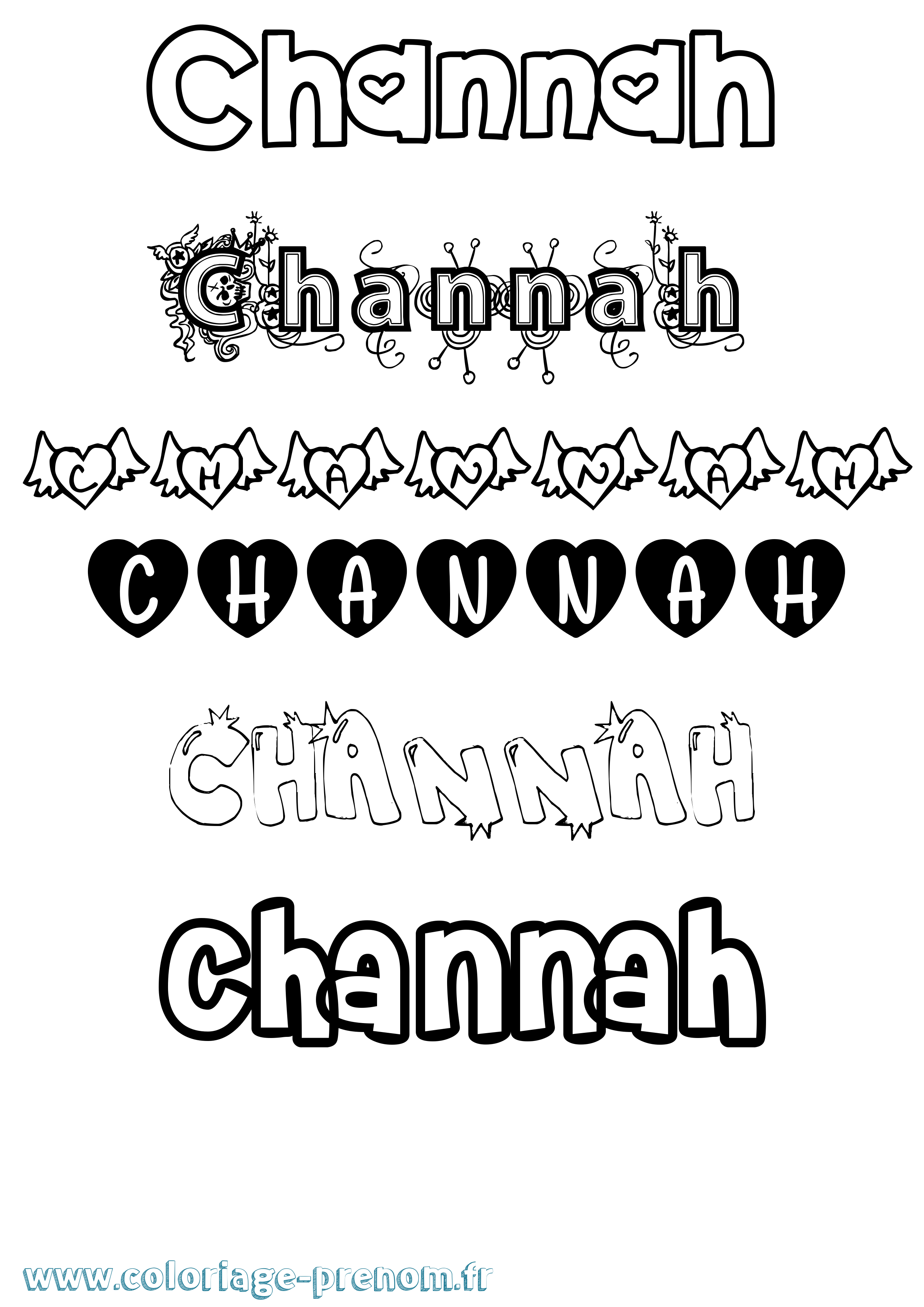 Coloriage prénom Channah Girly