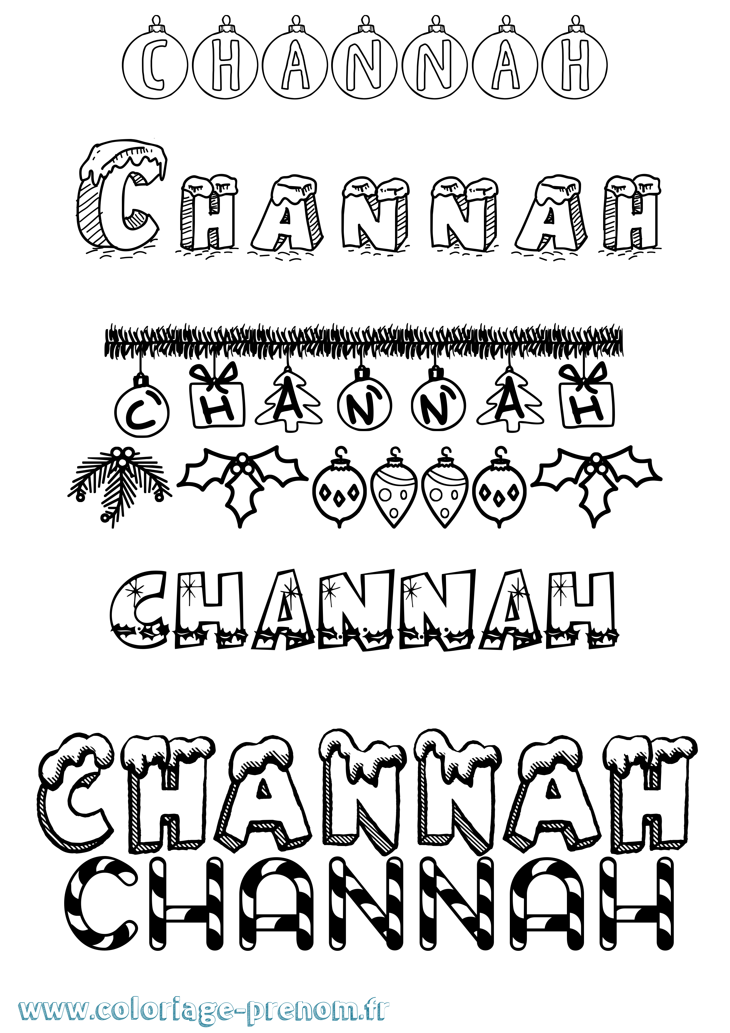 Coloriage Channah Noël Coloriage prénom Channah Noël