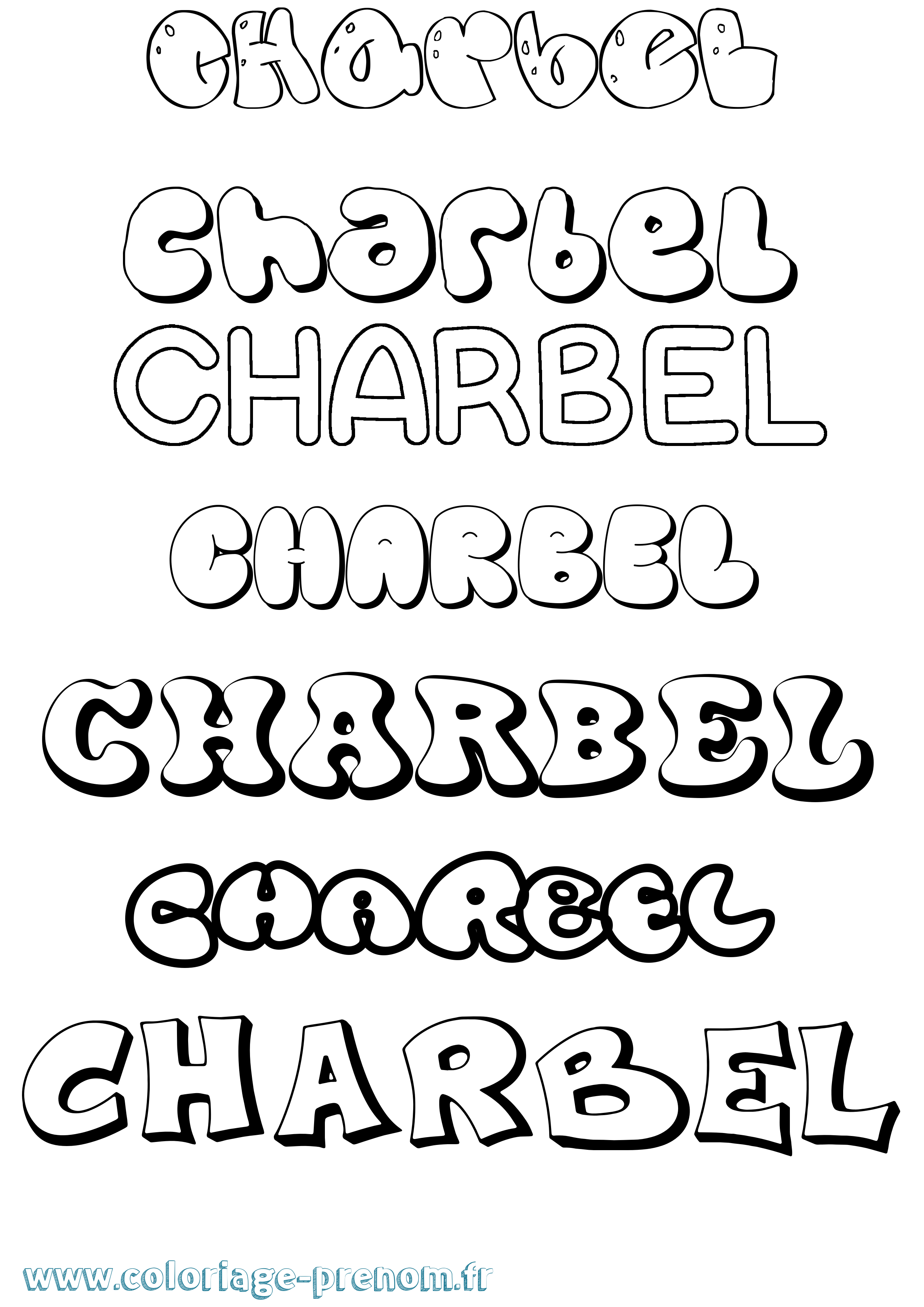 Coloriage prénom Charbel Bubble