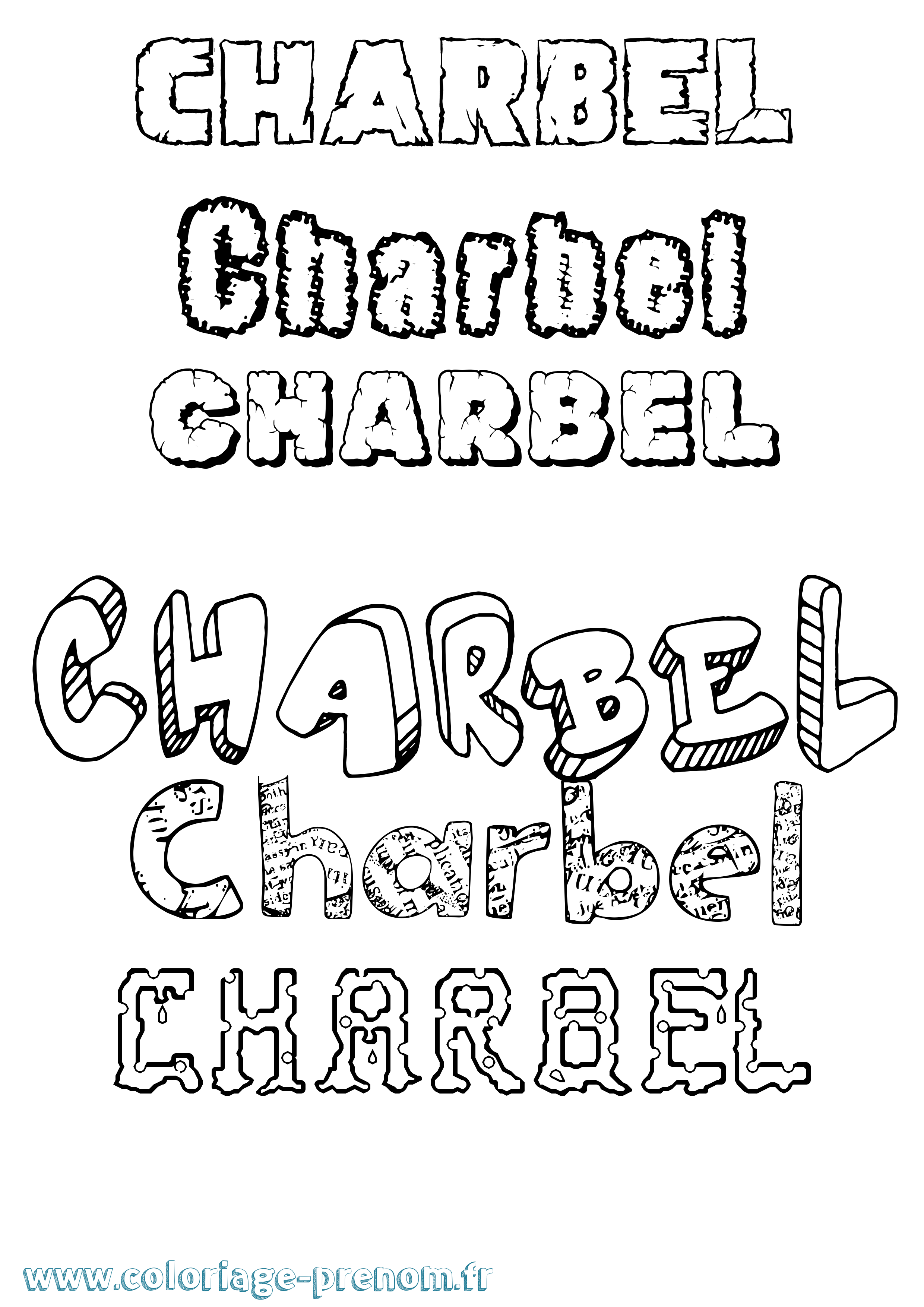 Coloriage prénom Charbel Destructuré