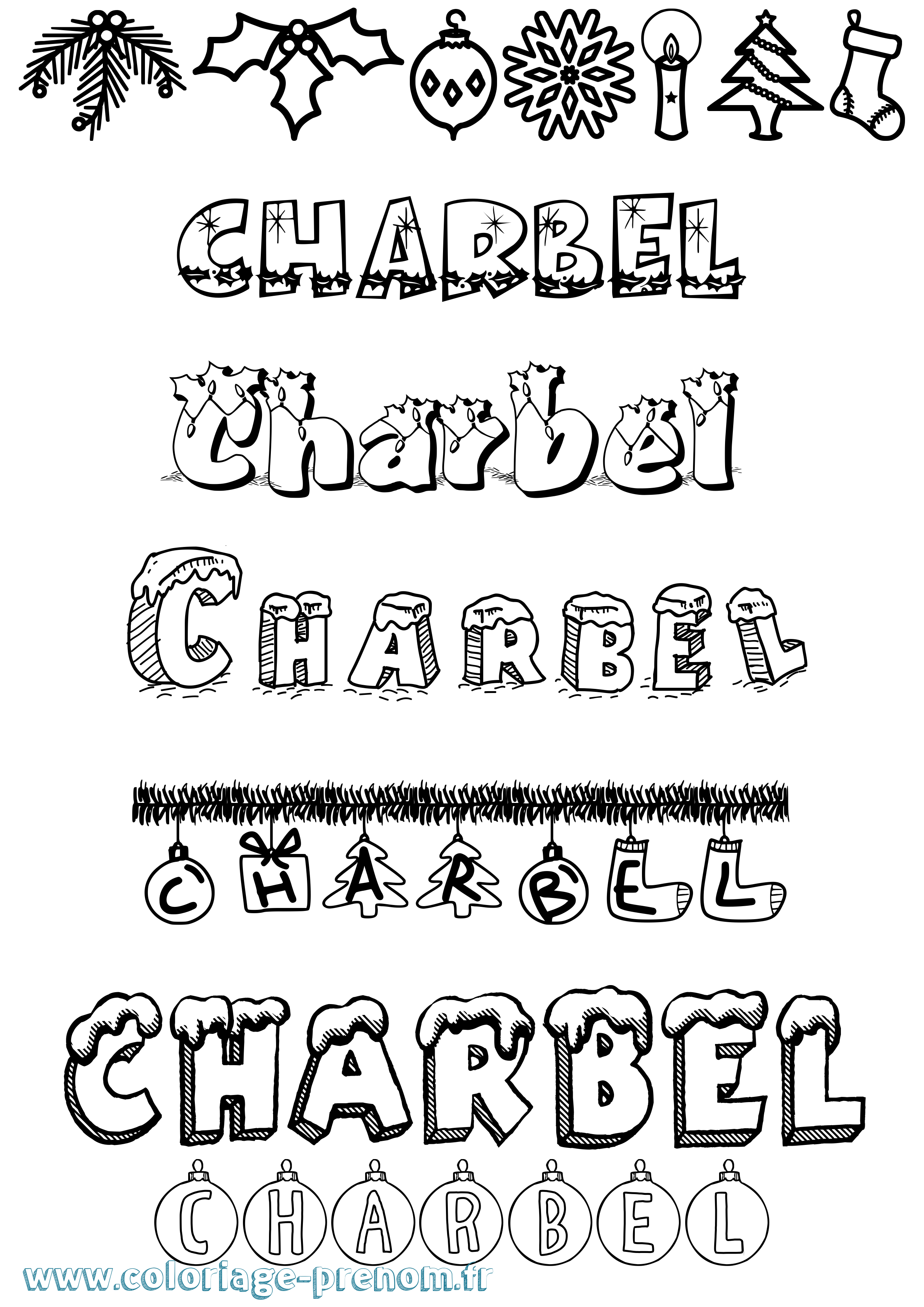 Coloriage prénom Charbel Noël