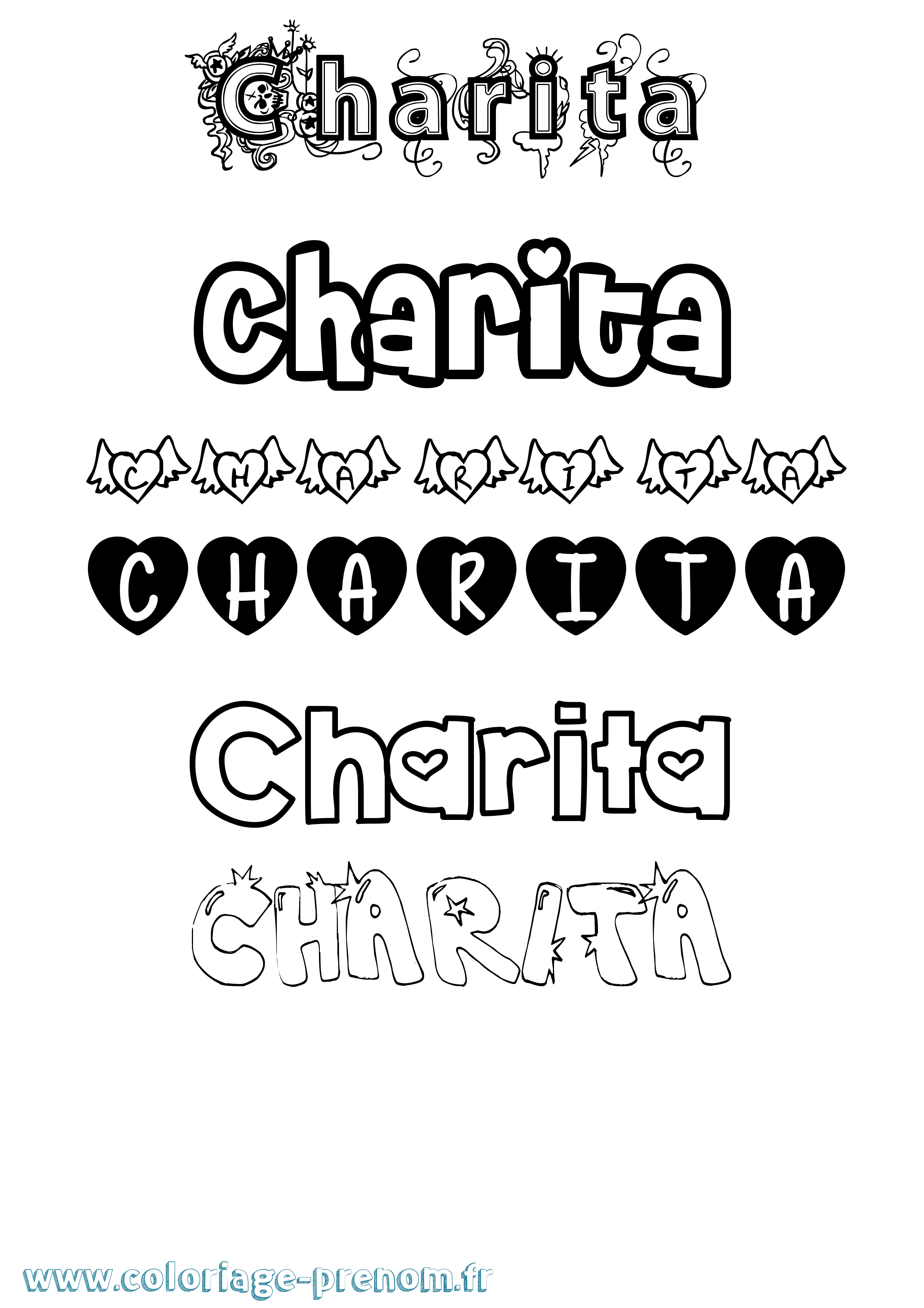 Coloriage prénom Charita Girly