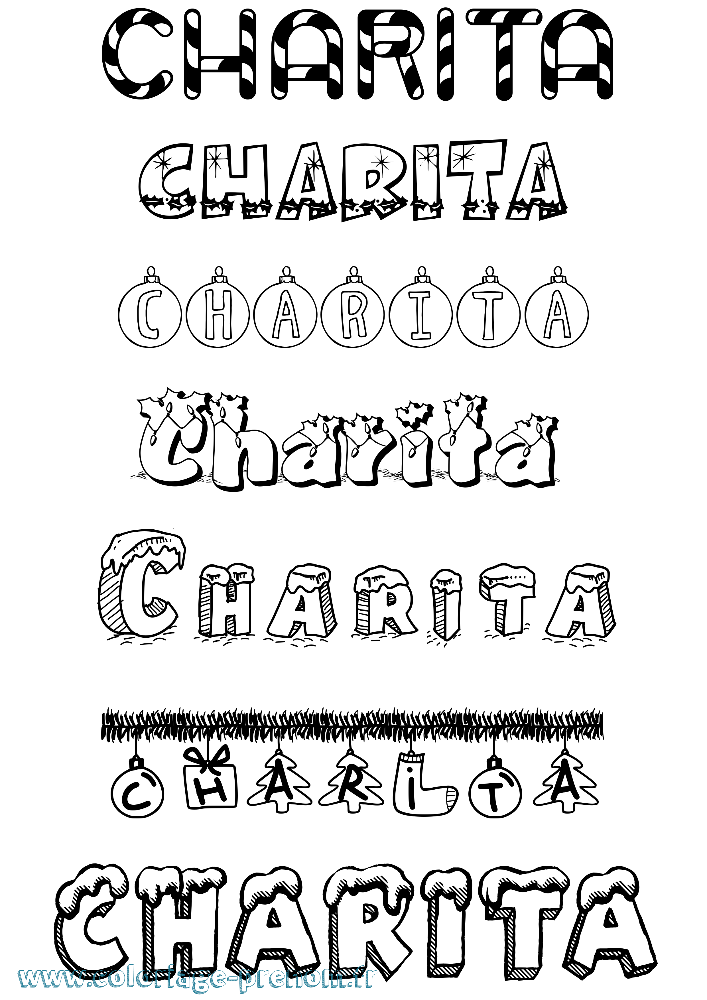 Coloriage prénom Charita Noël