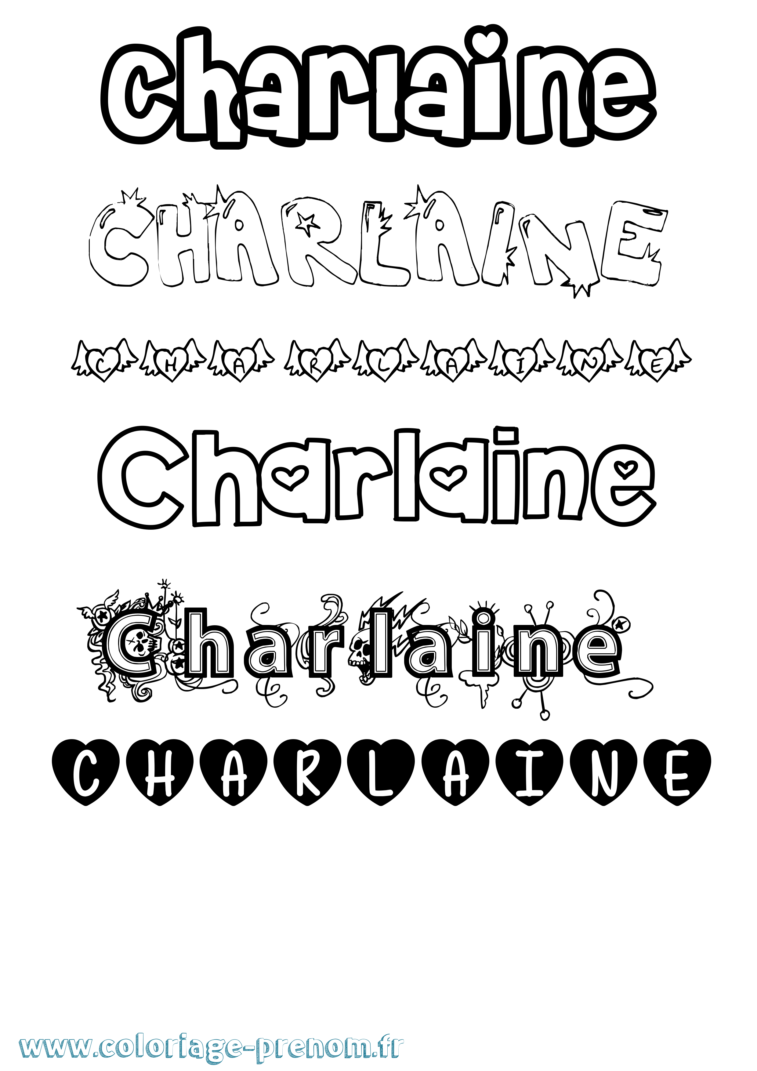 Coloriage prénom Charlaine Girly