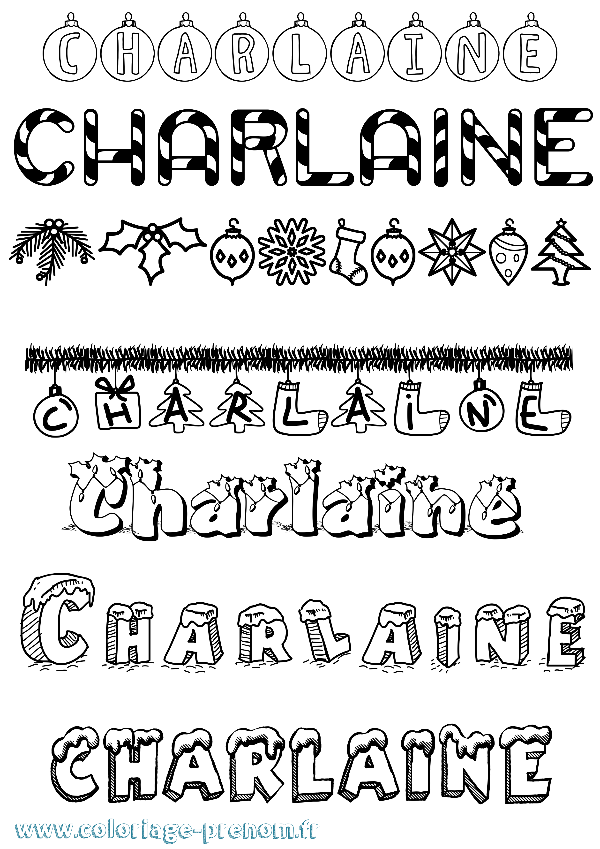 Coloriage prénom Charlaine Noël