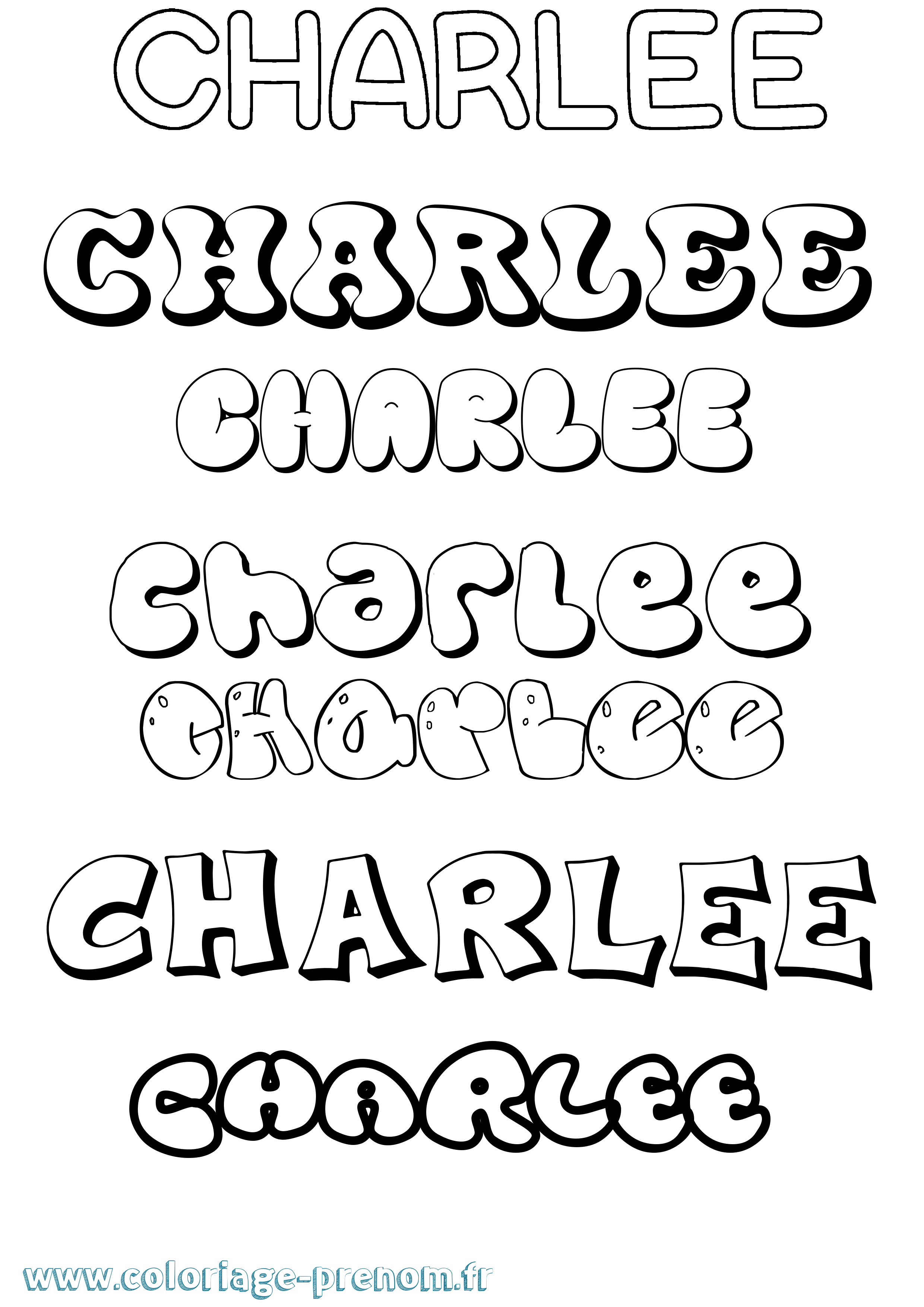 Coloriage prénom Charlee Bubble
