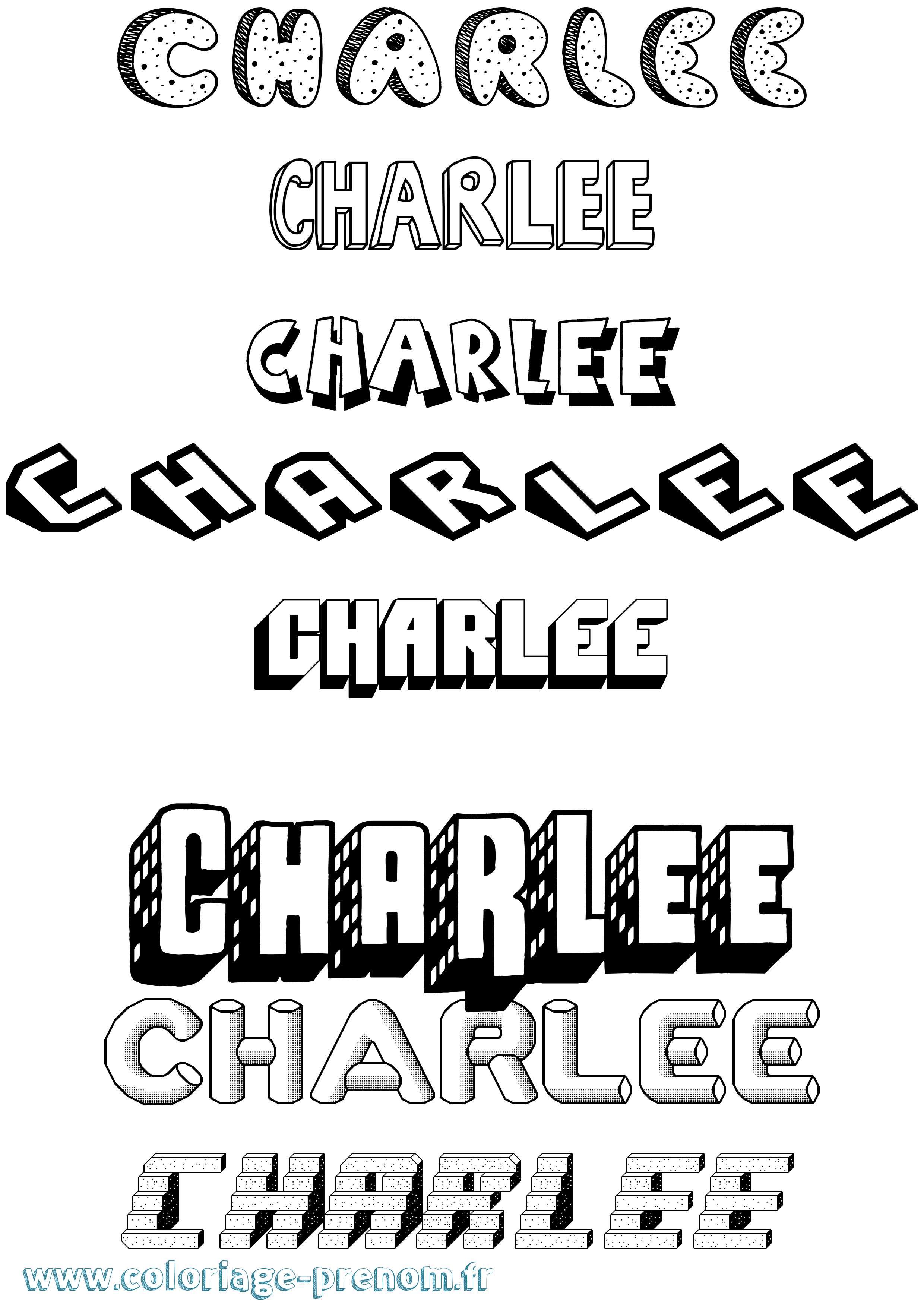 Coloriage prénom Charlee Effet 3D