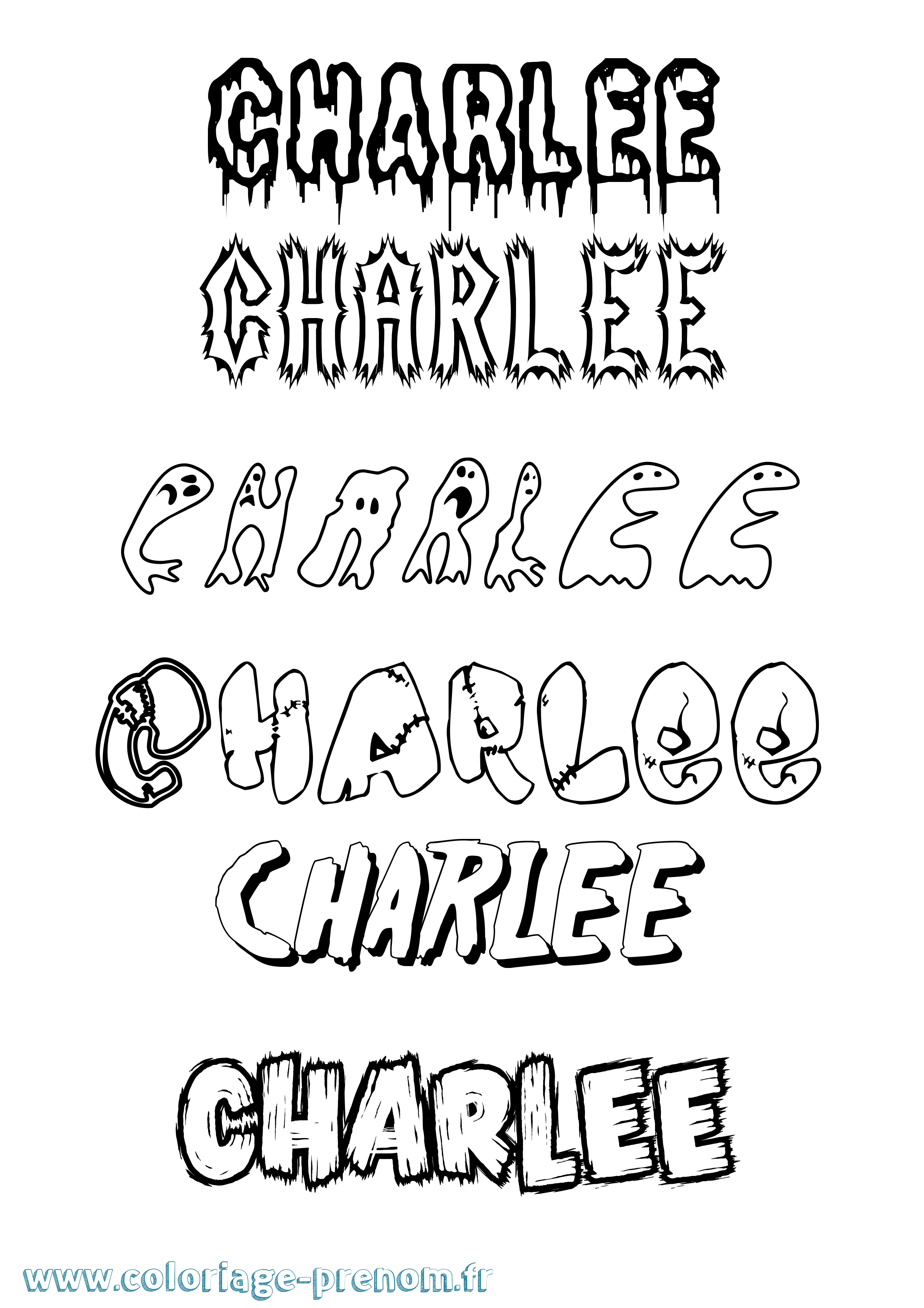 Coloriage prénom Charlee Frisson