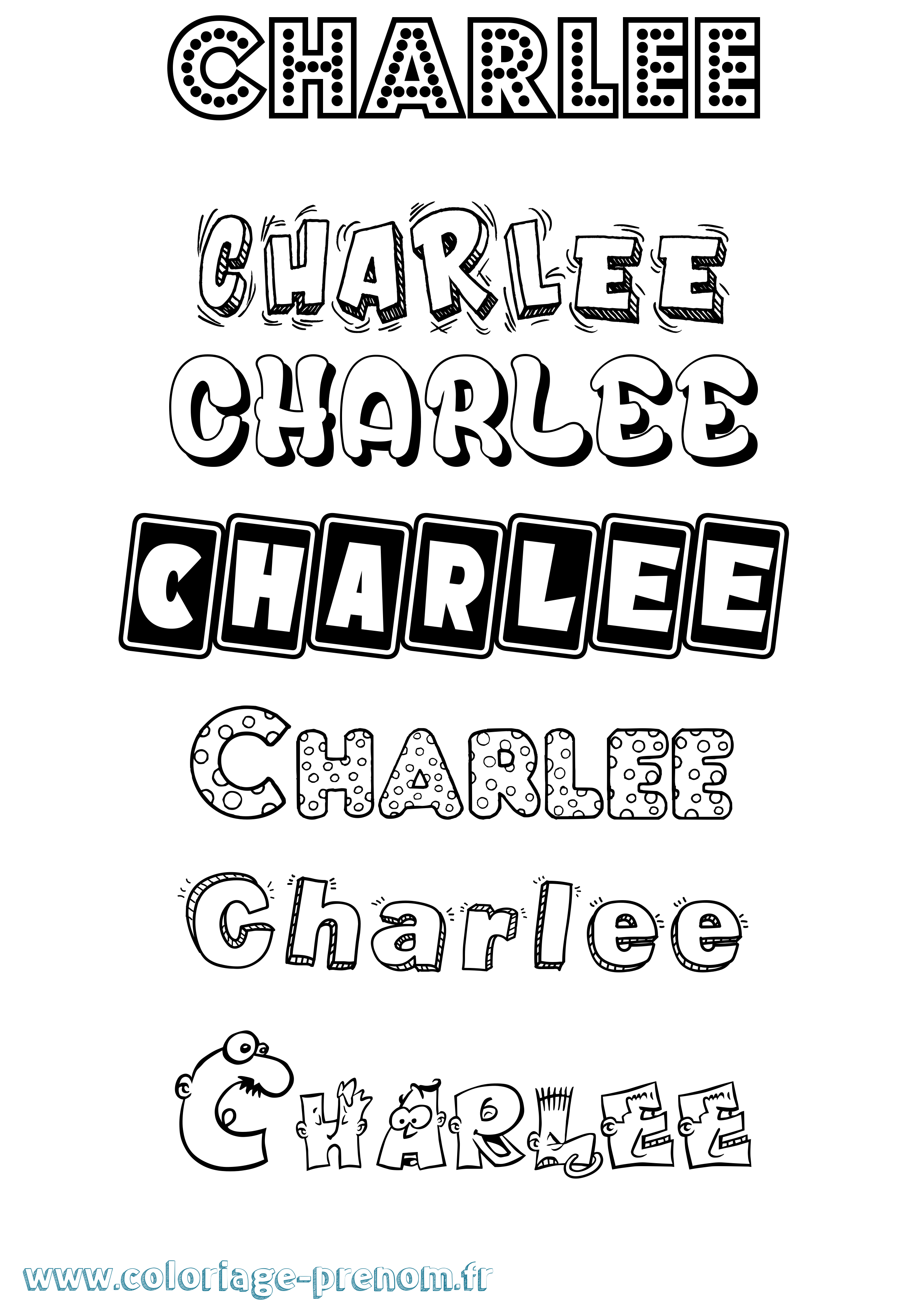 Coloriage prénom Charlee Fun