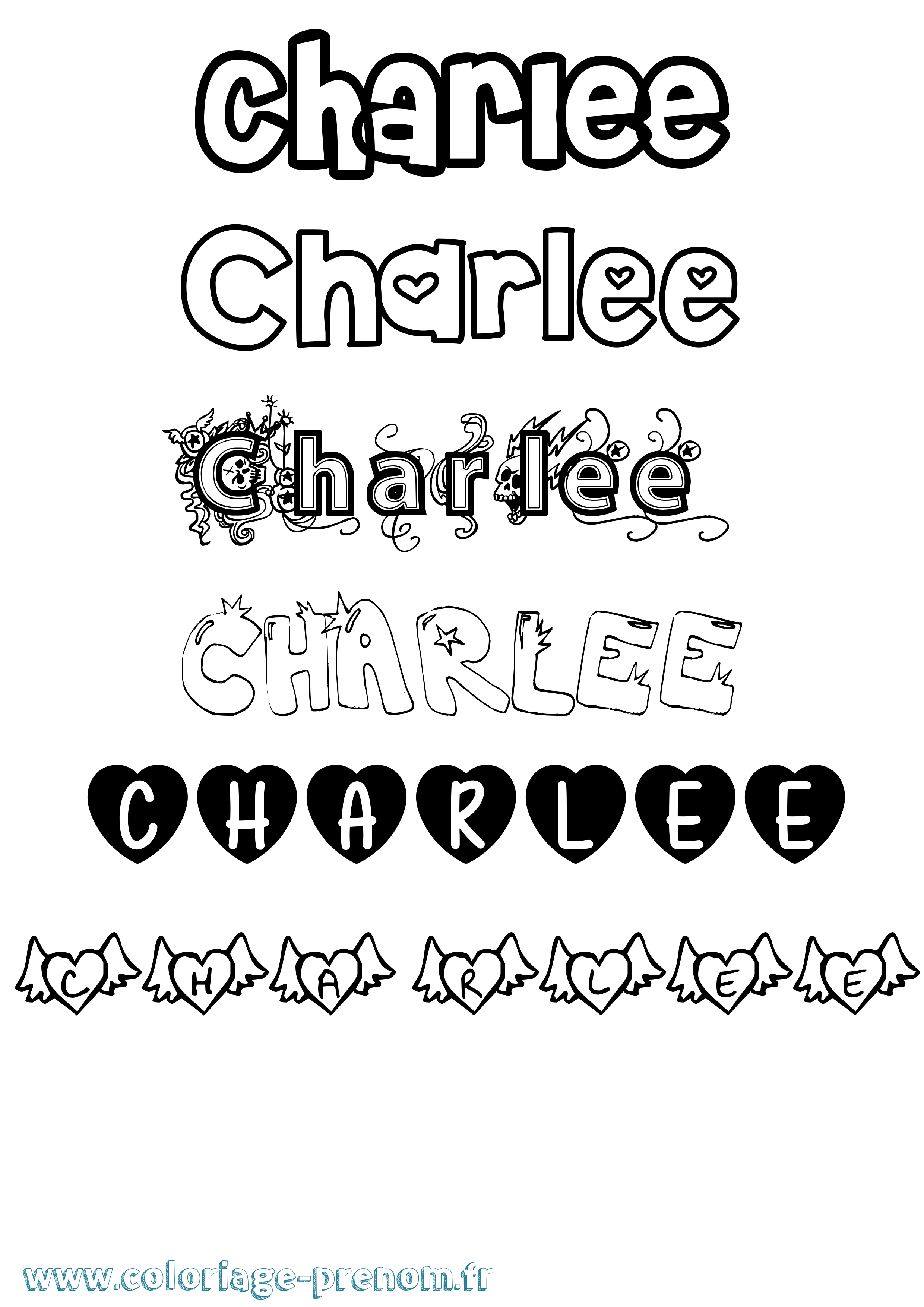 Coloriage prénom Charlee Girly