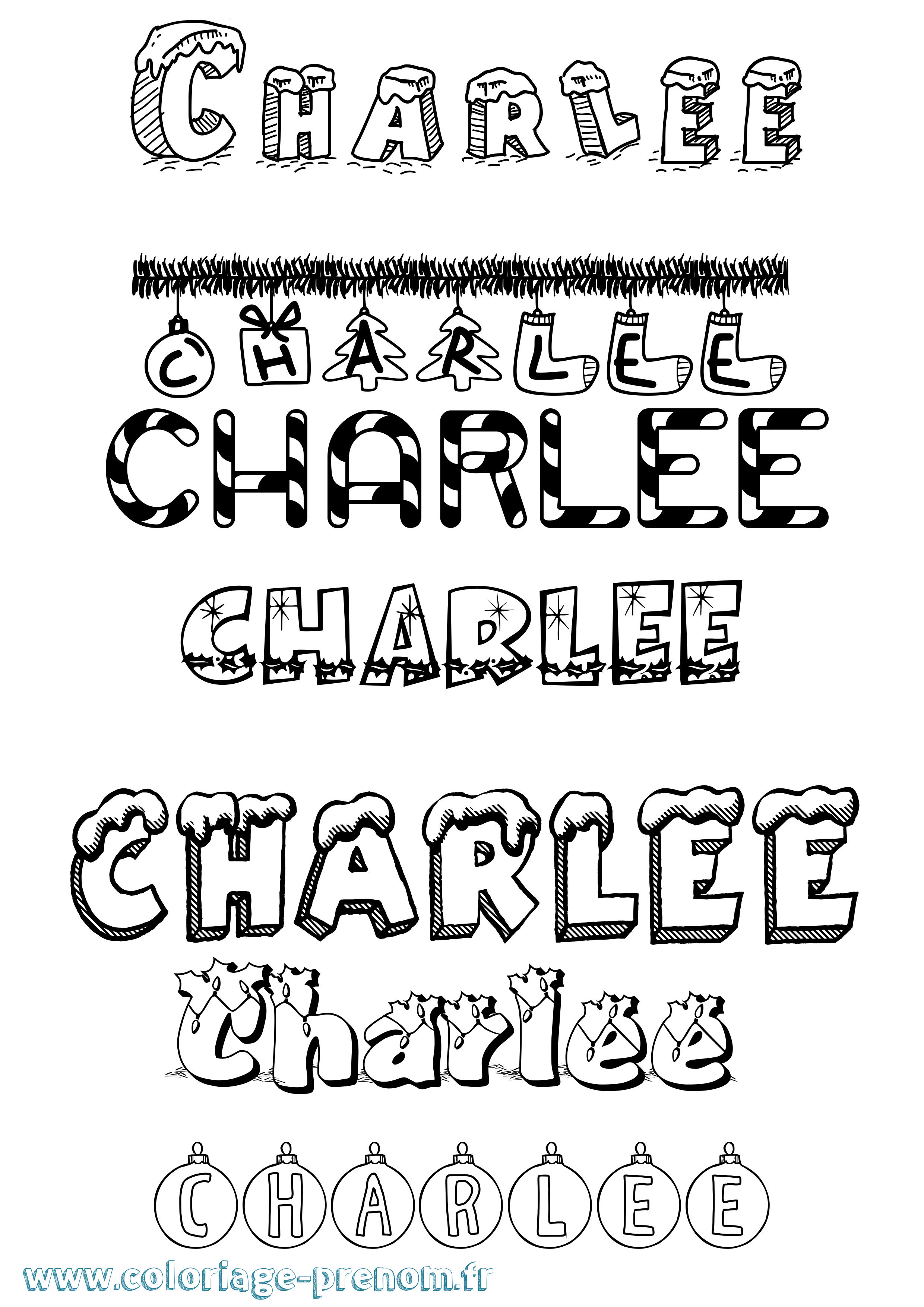 Coloriage prénom Charlee Noël