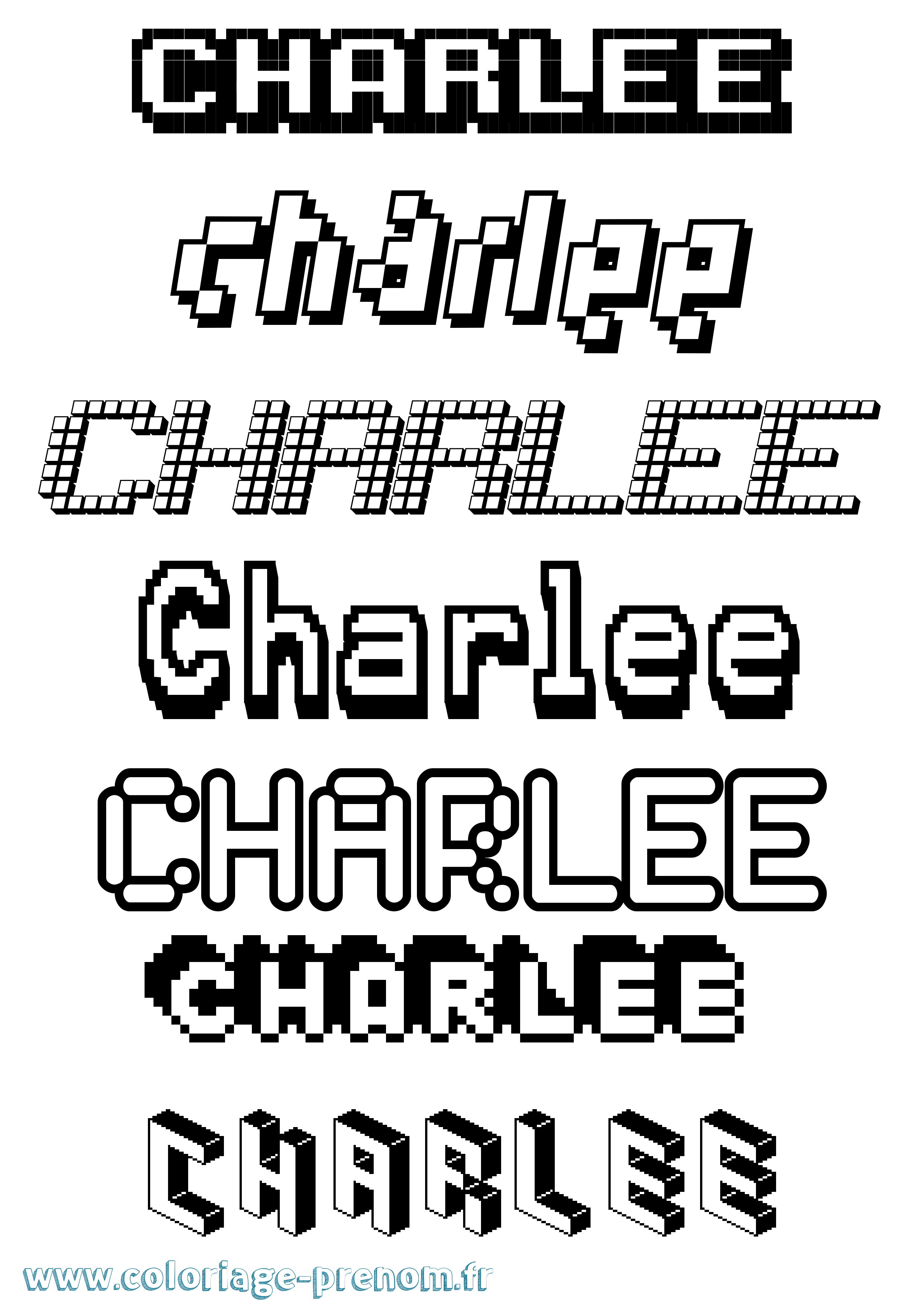 Coloriage prénom Charlee Pixel
