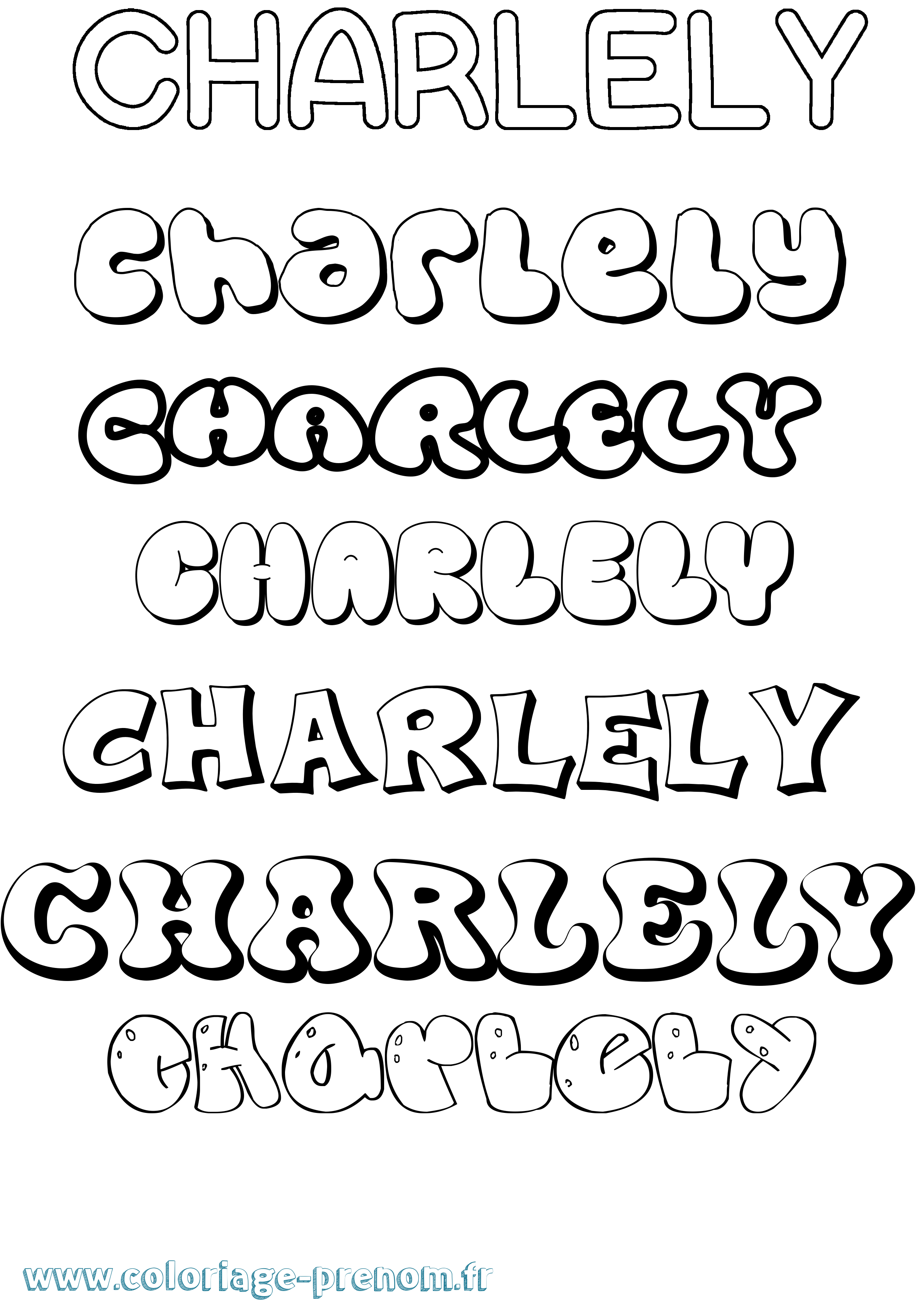 Coloriage prénom Charlely Bubble
