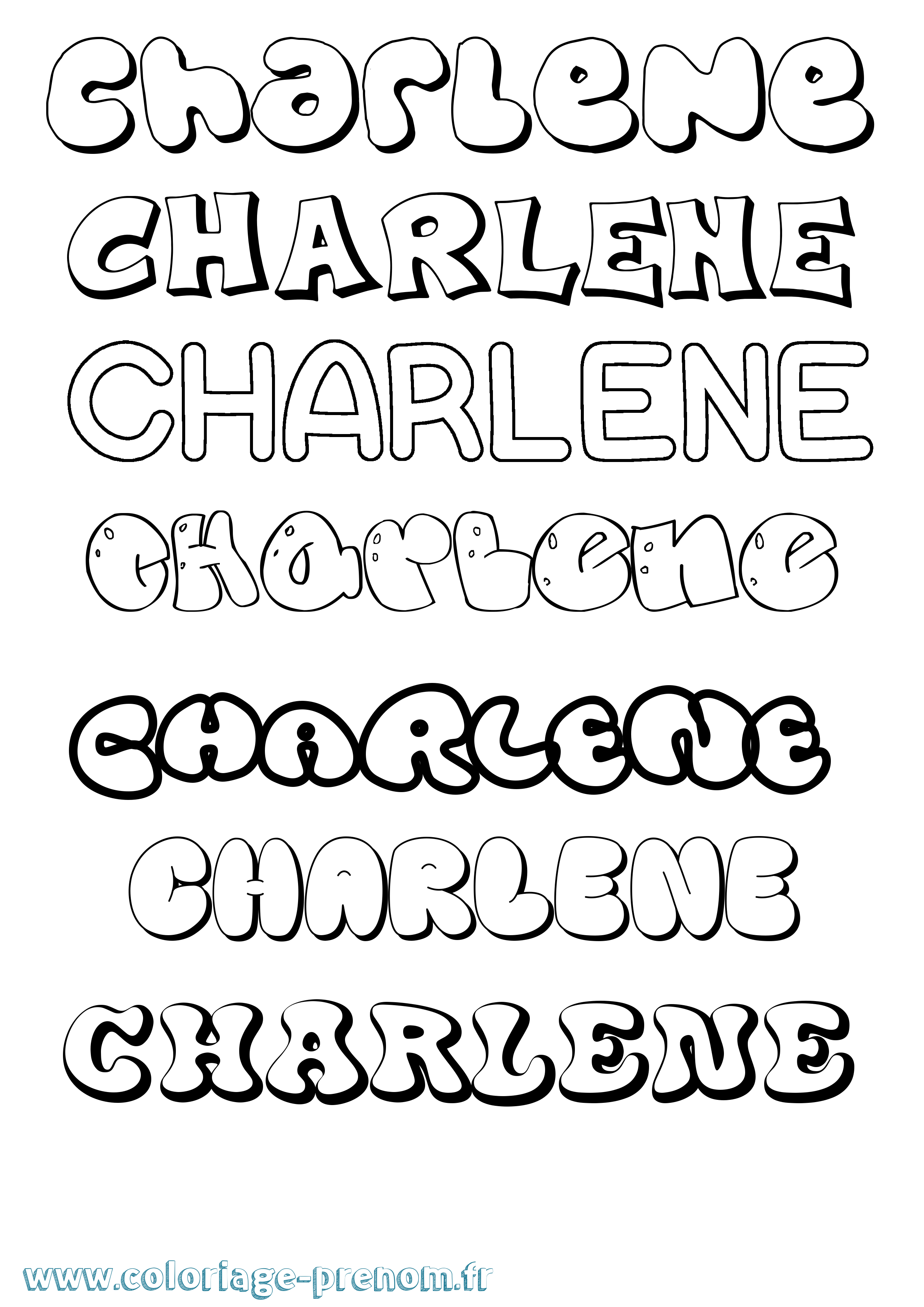 Coloriage prénom Charlene Bubble