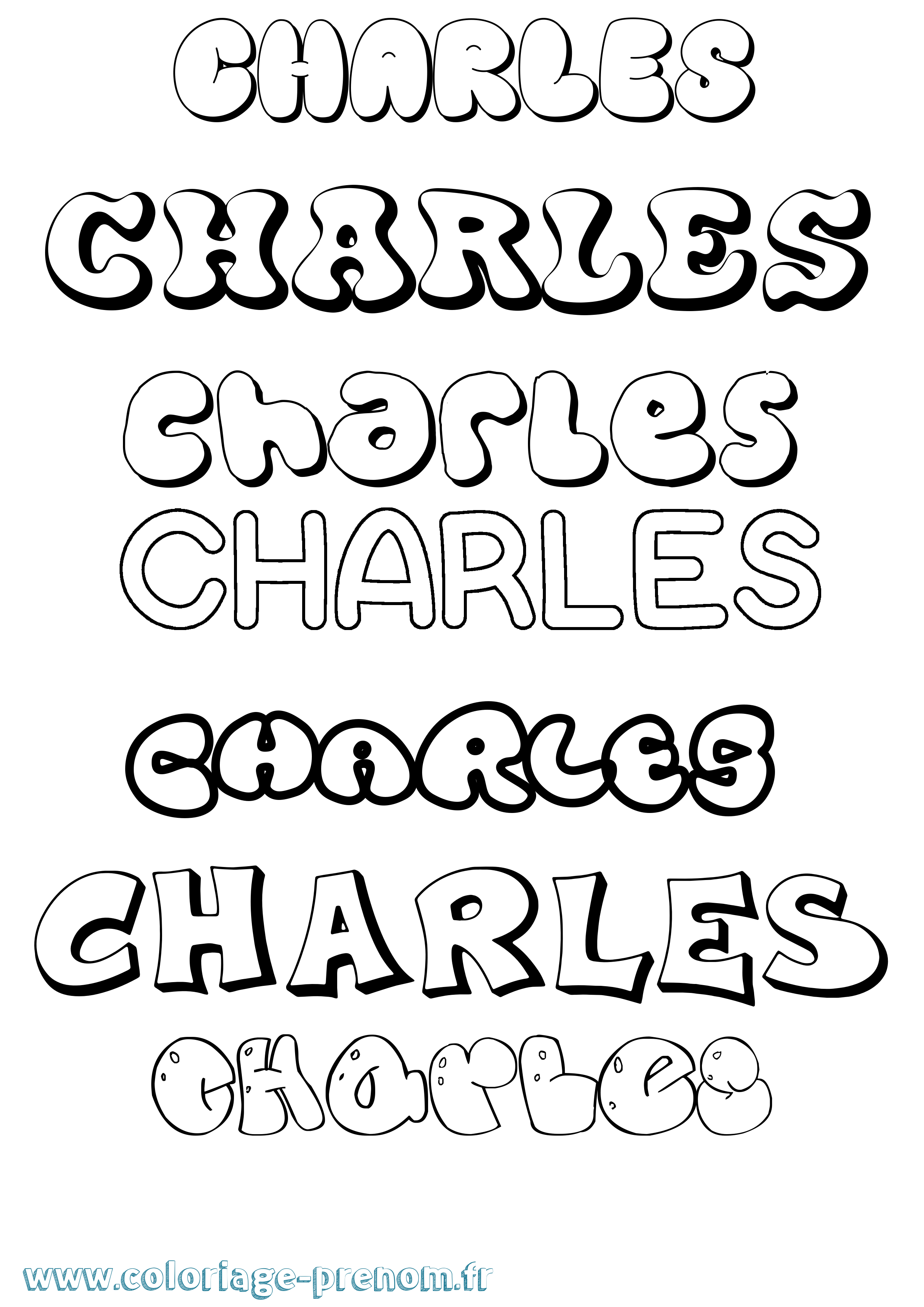 Coloriage prénom Charles Bubble