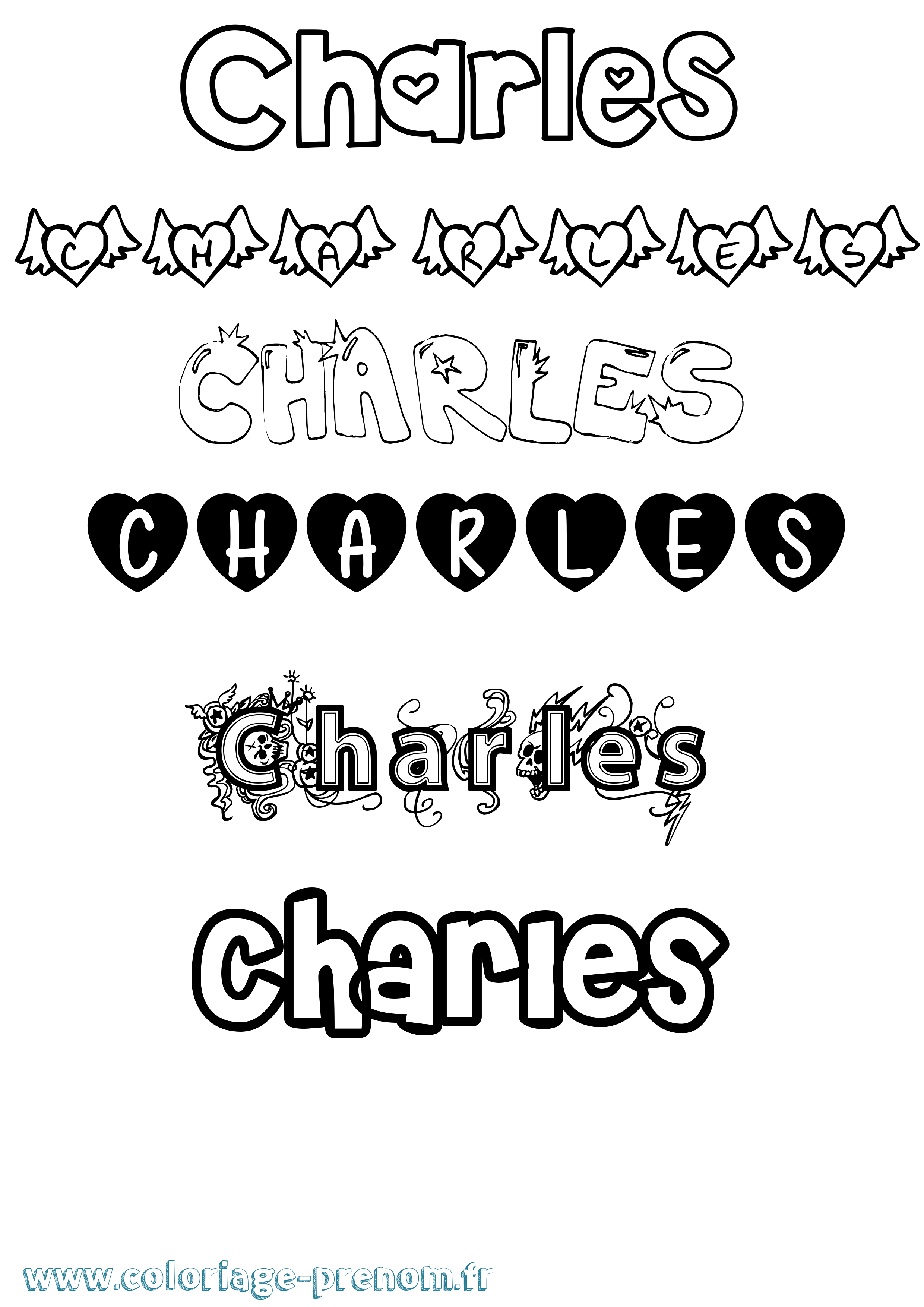 Coloriage prénom Charles Girly