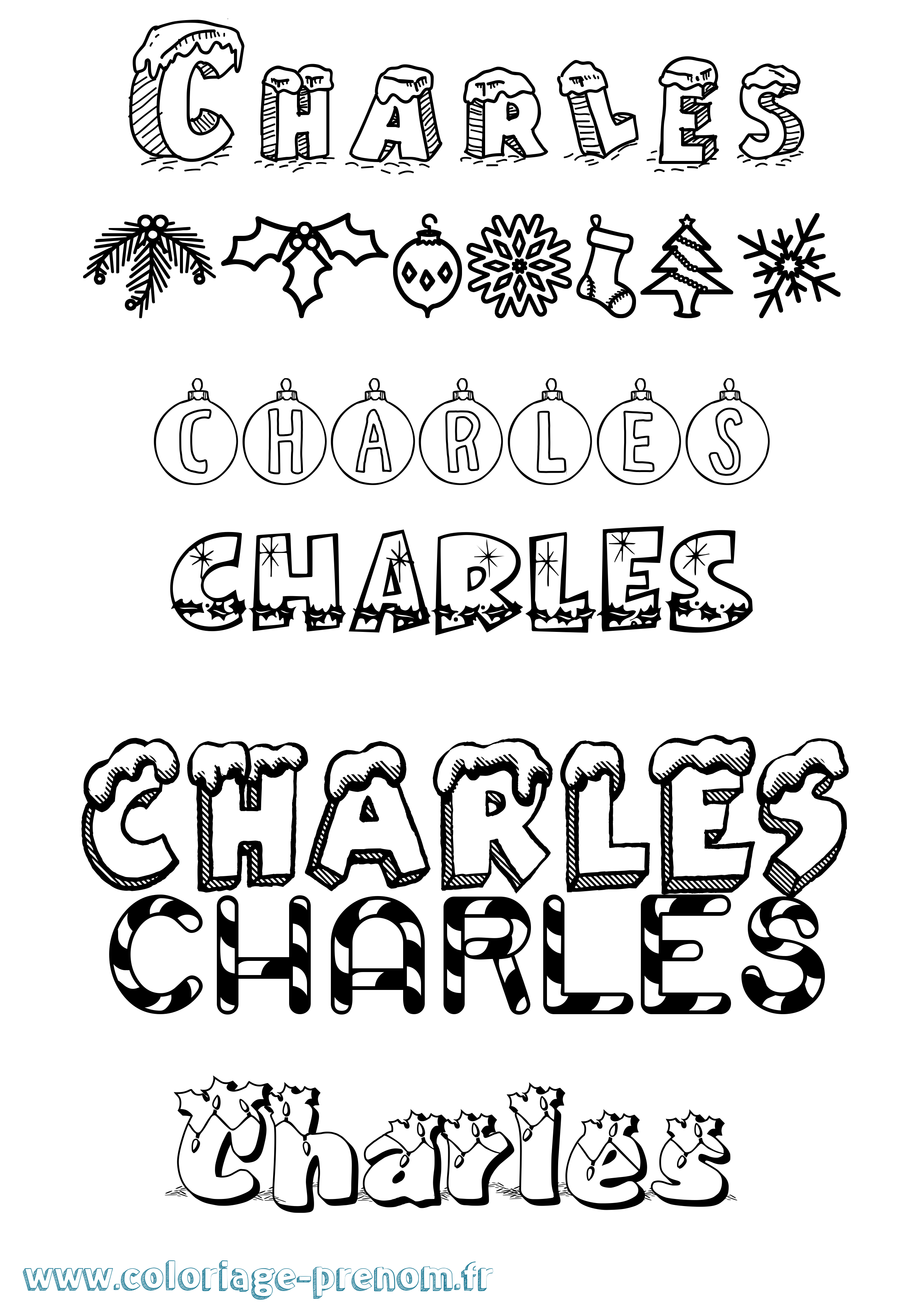 Coloriage prénom Charles Noël