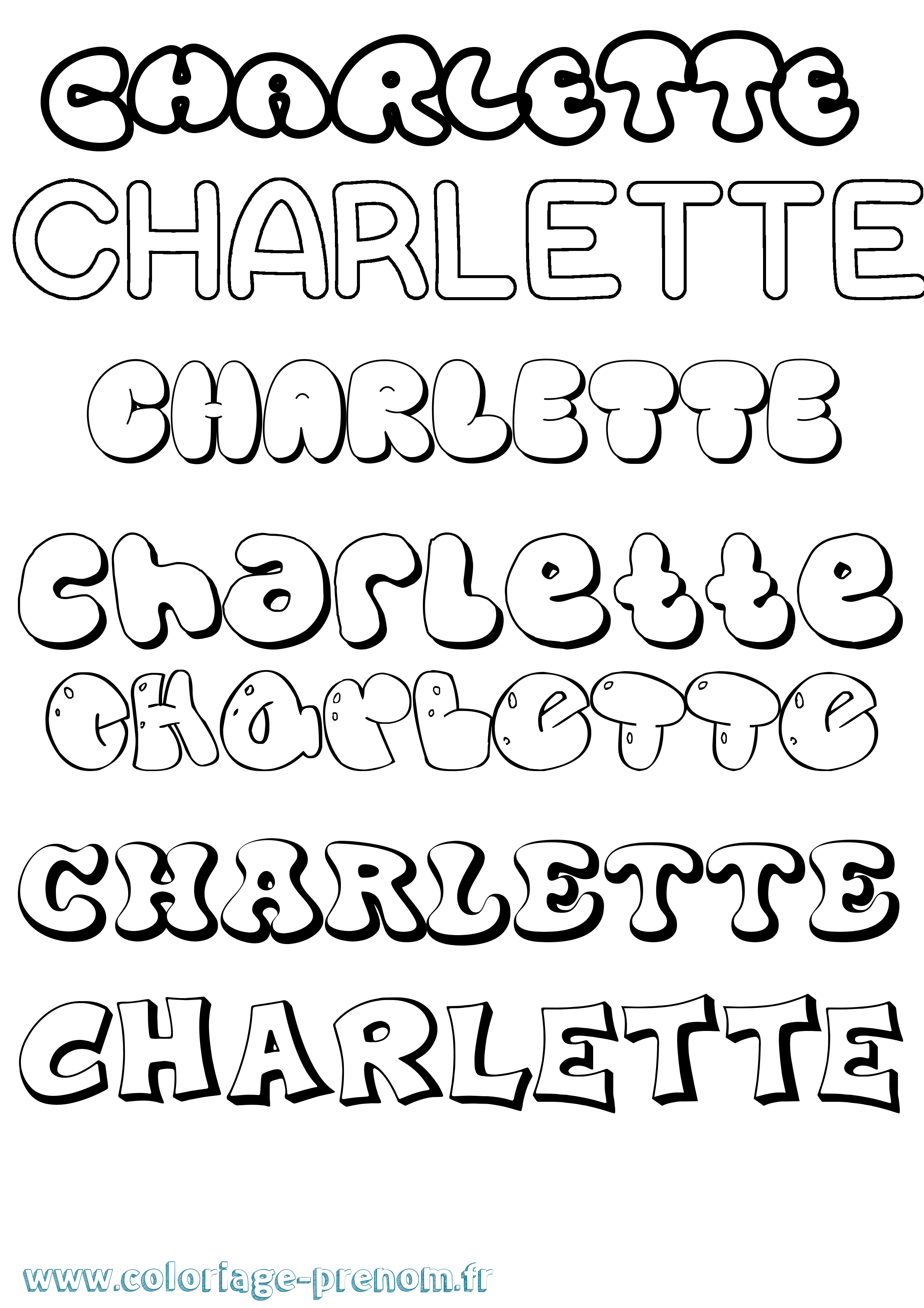 Coloriage prénom Charlette Bubble