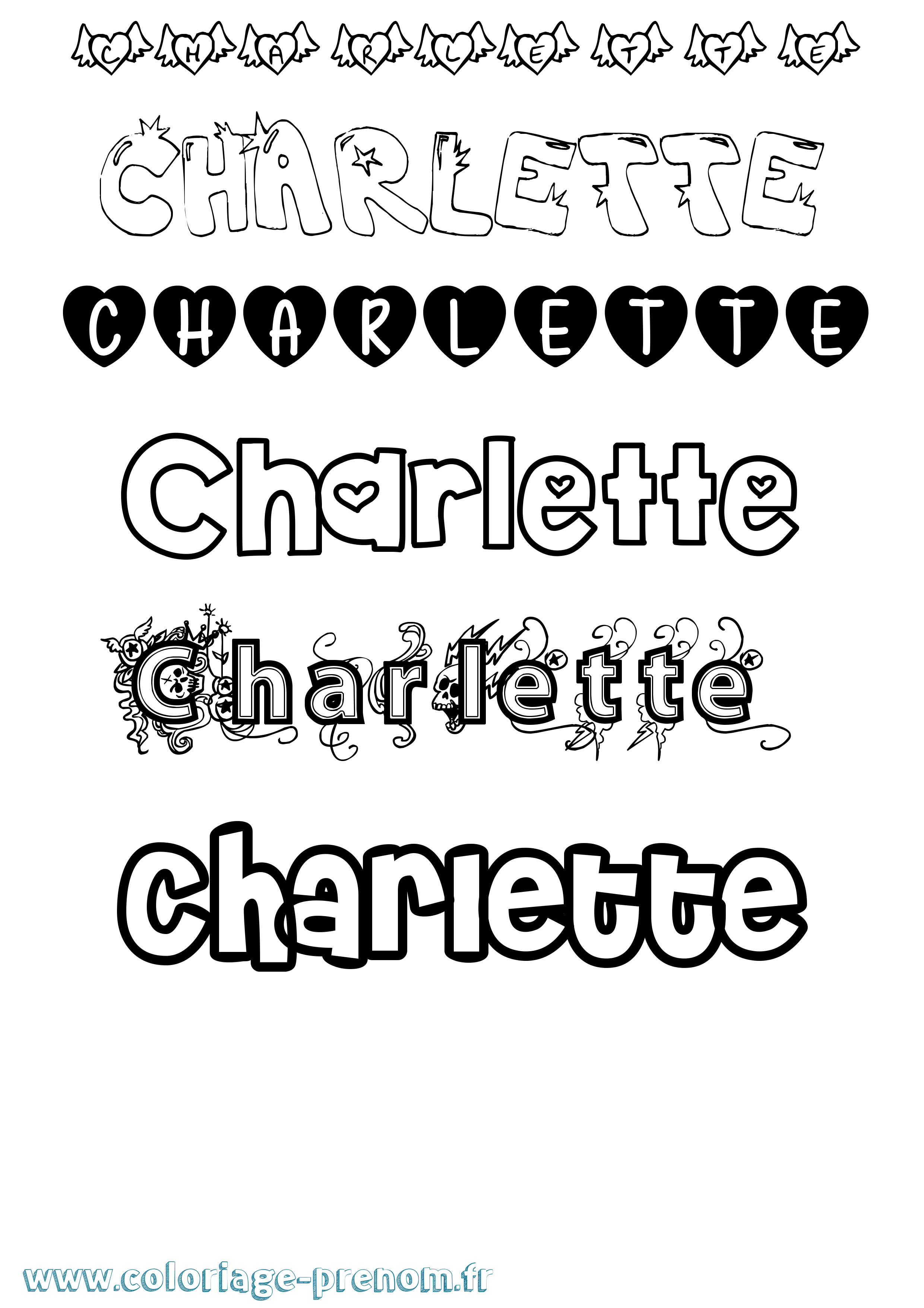 Coloriage prénom Charlette Girly