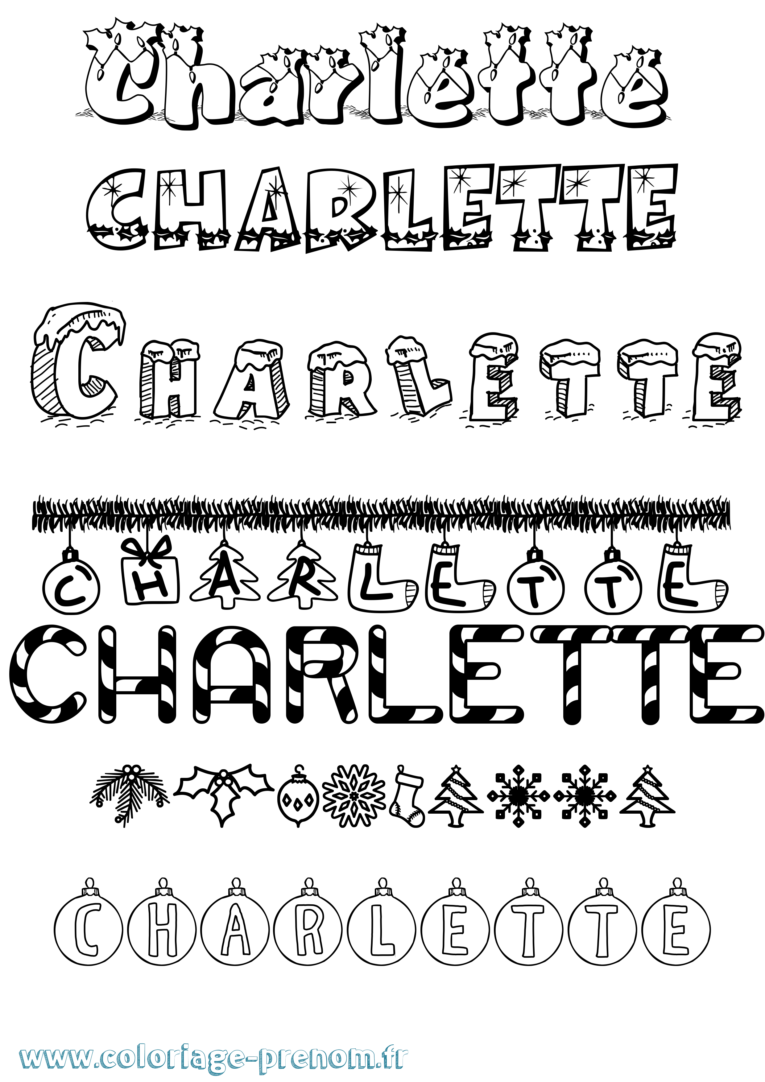 Coloriage prénom Charlette Noël