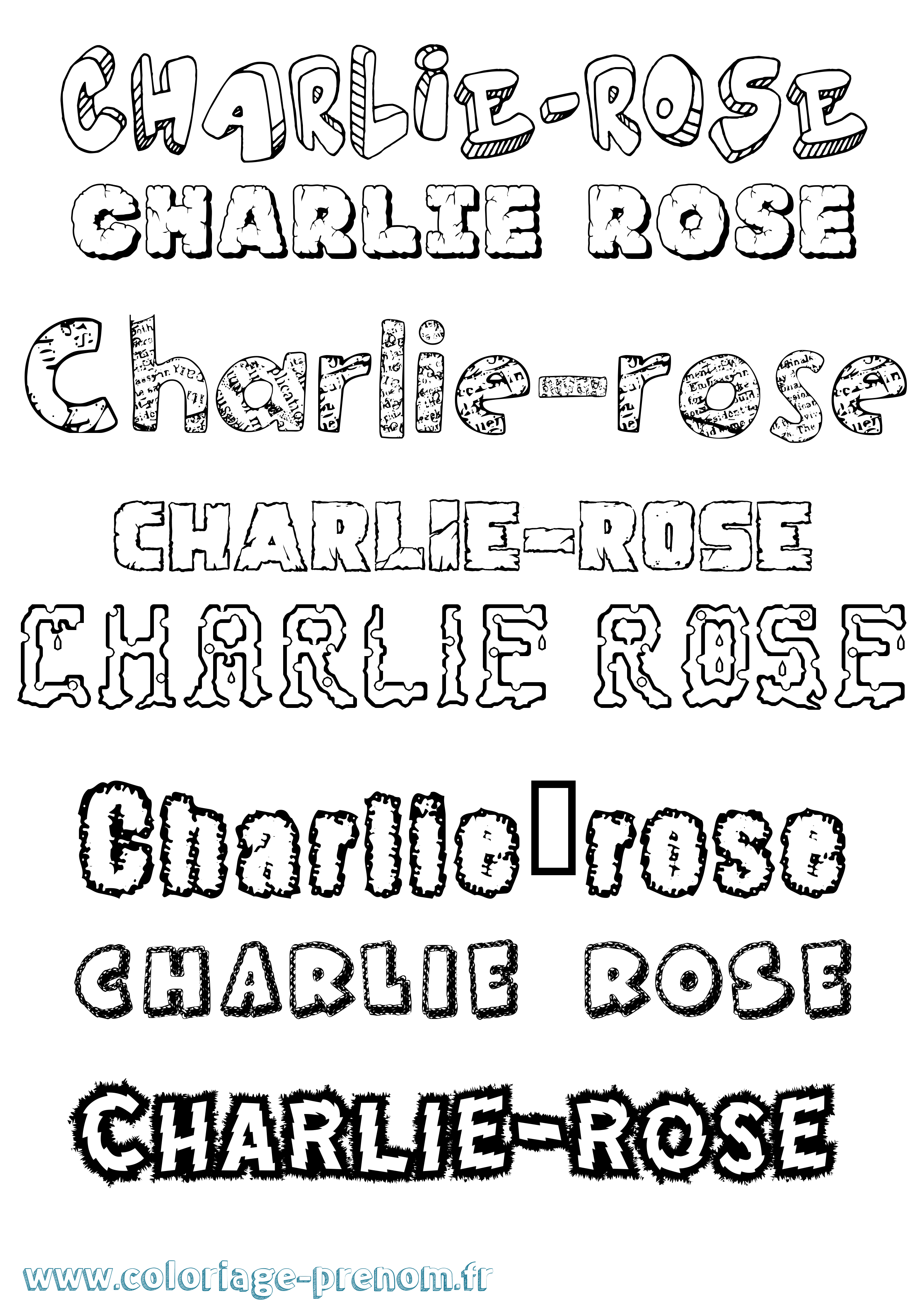 Coloriage prénom Charlie-Rose Destructuré