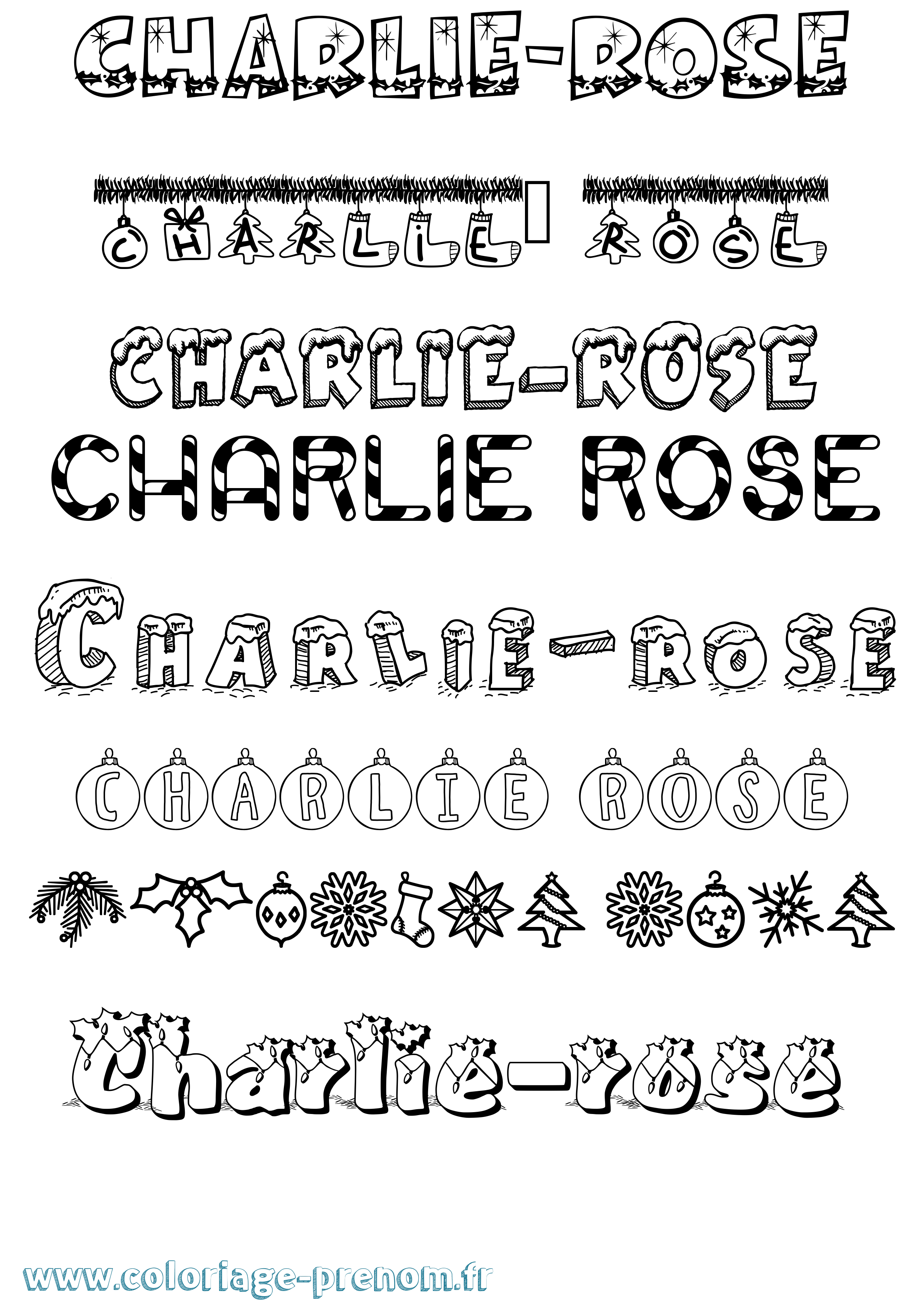 Coloriage prénom Charlie-Rose Noël