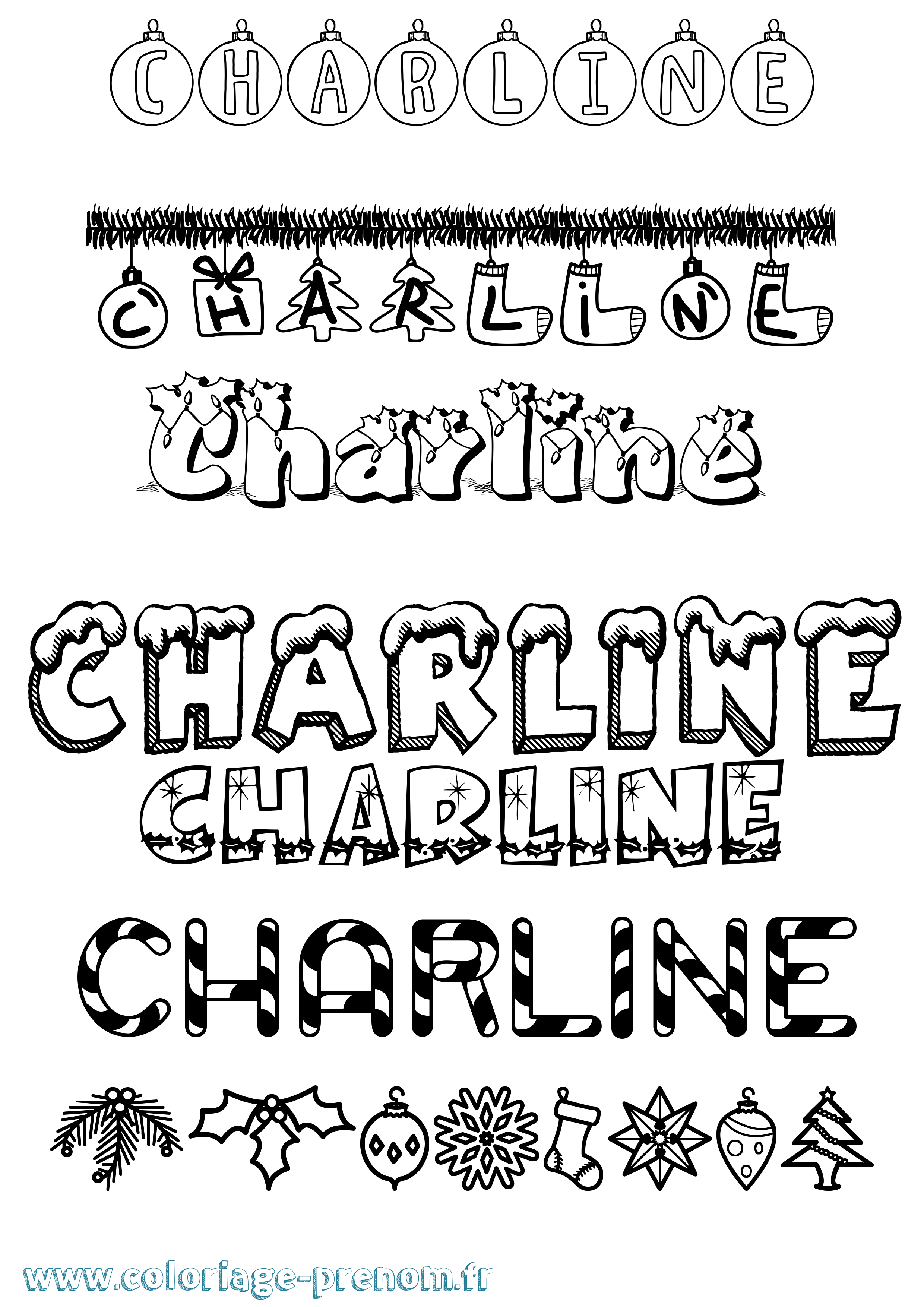 Coloriage prénom Charline Noël