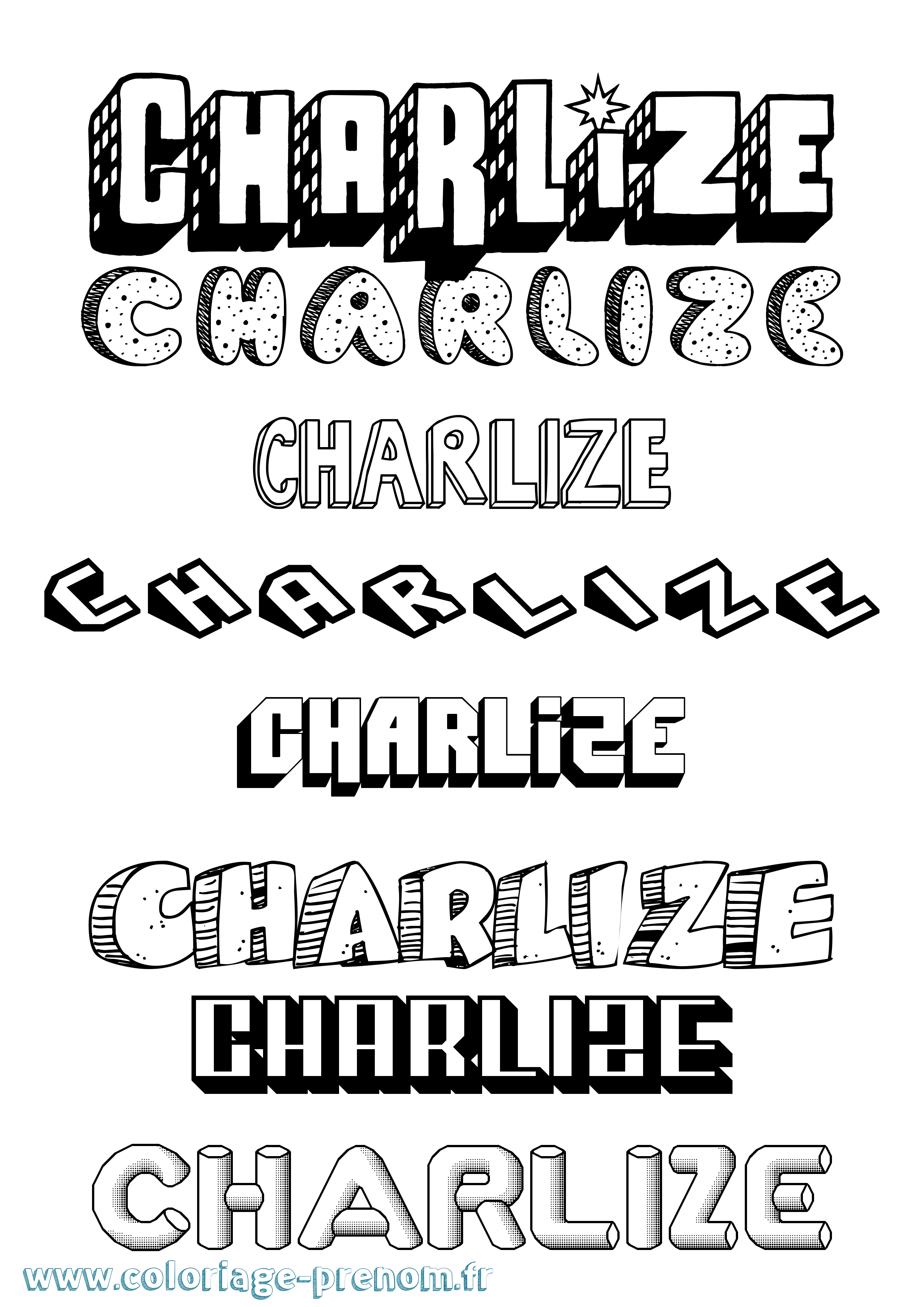 Coloriage prénom Charlize Effet 3D