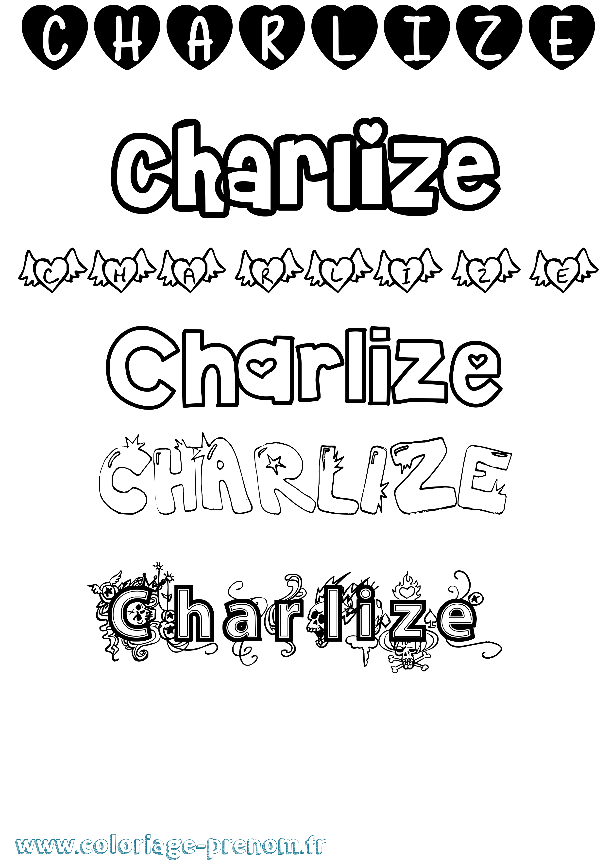 Coloriage prénom Charlize Girly