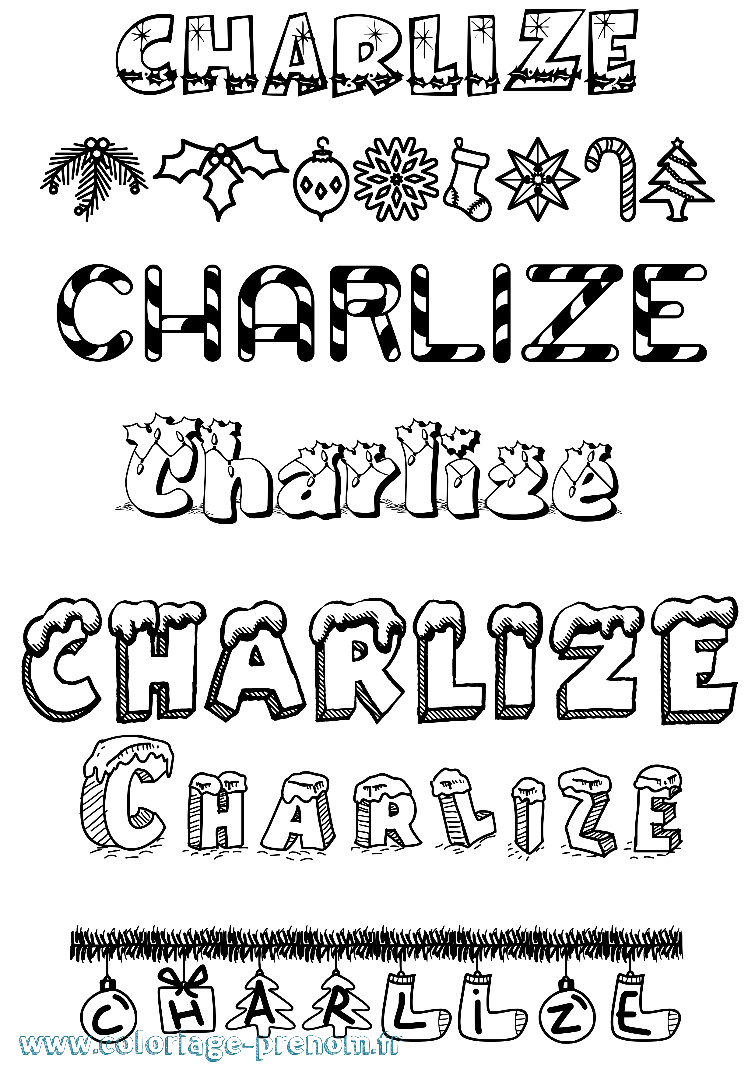 Coloriage prénom Charlize Noël