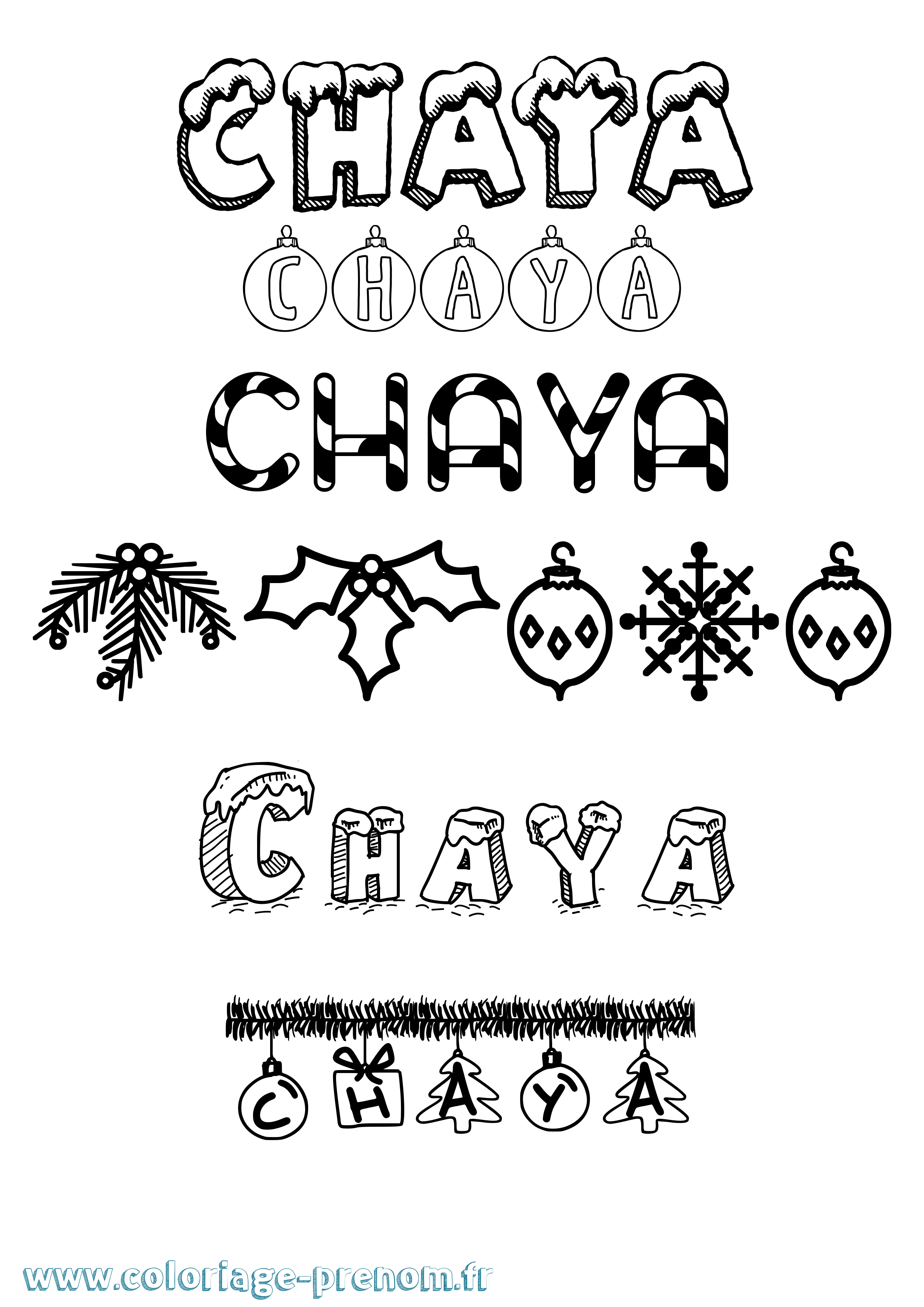 Coloriage prénom Chaya Noël