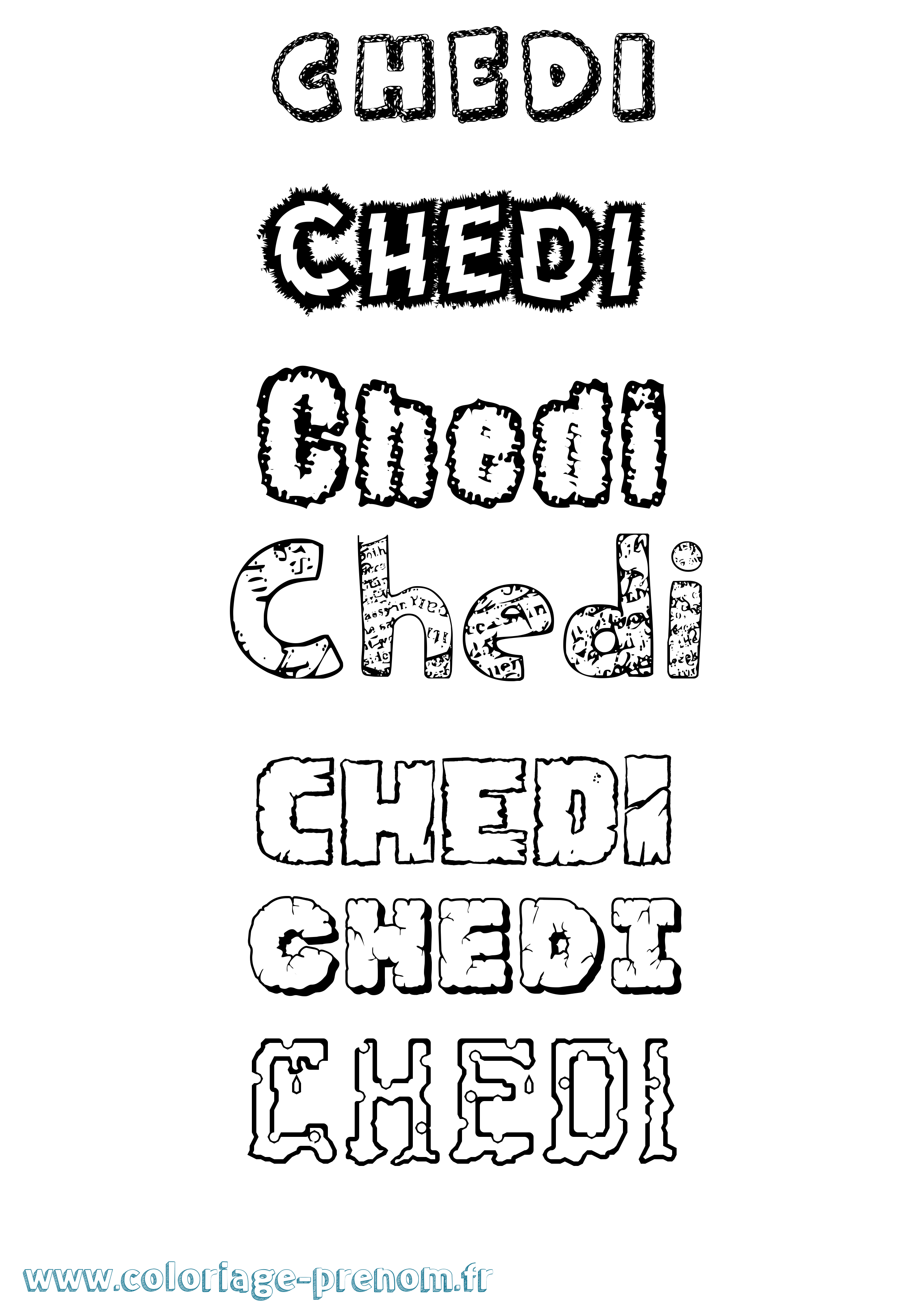 Coloriage prénom Chedi Destructuré