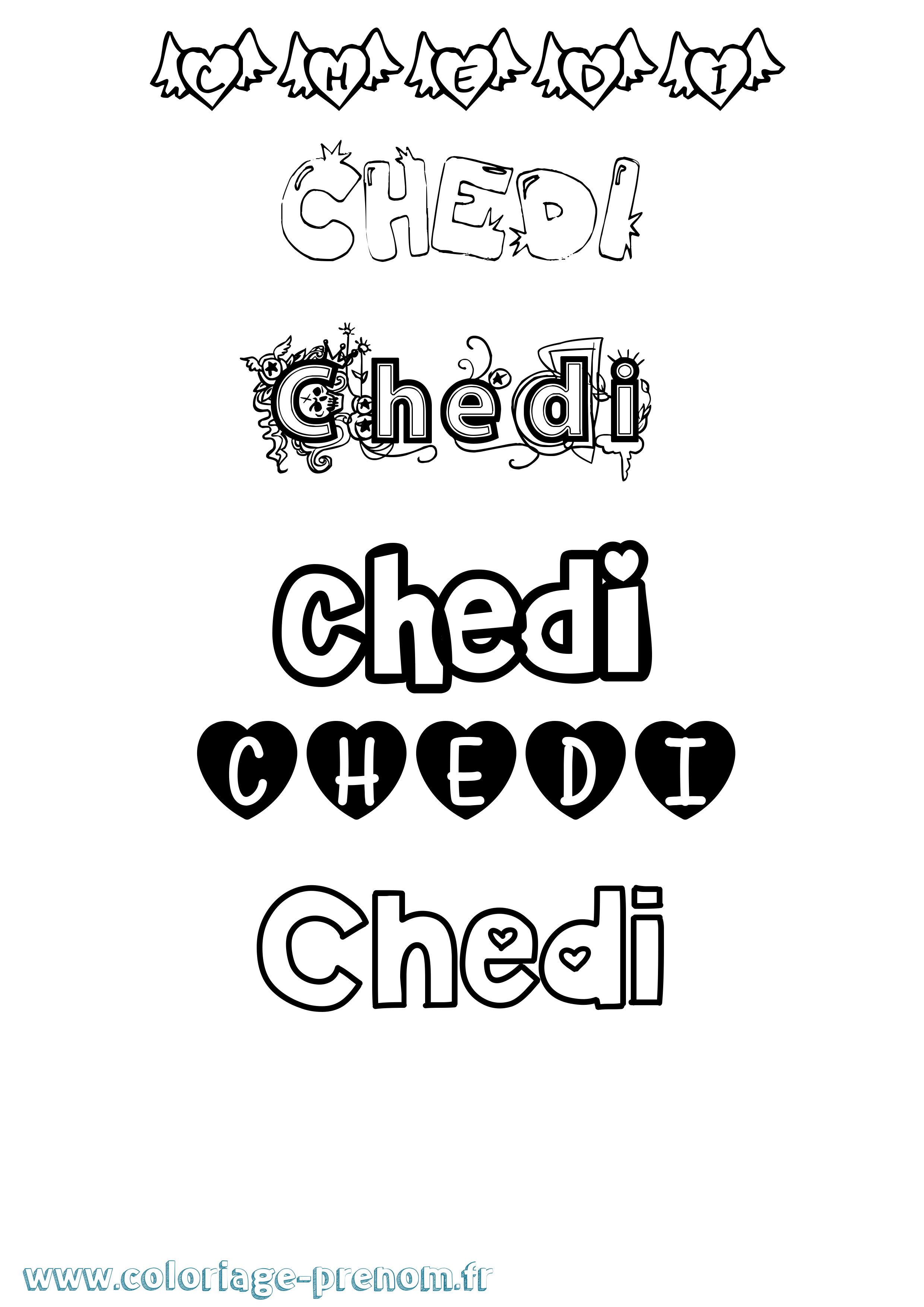Coloriage prénom Chedi Girly
